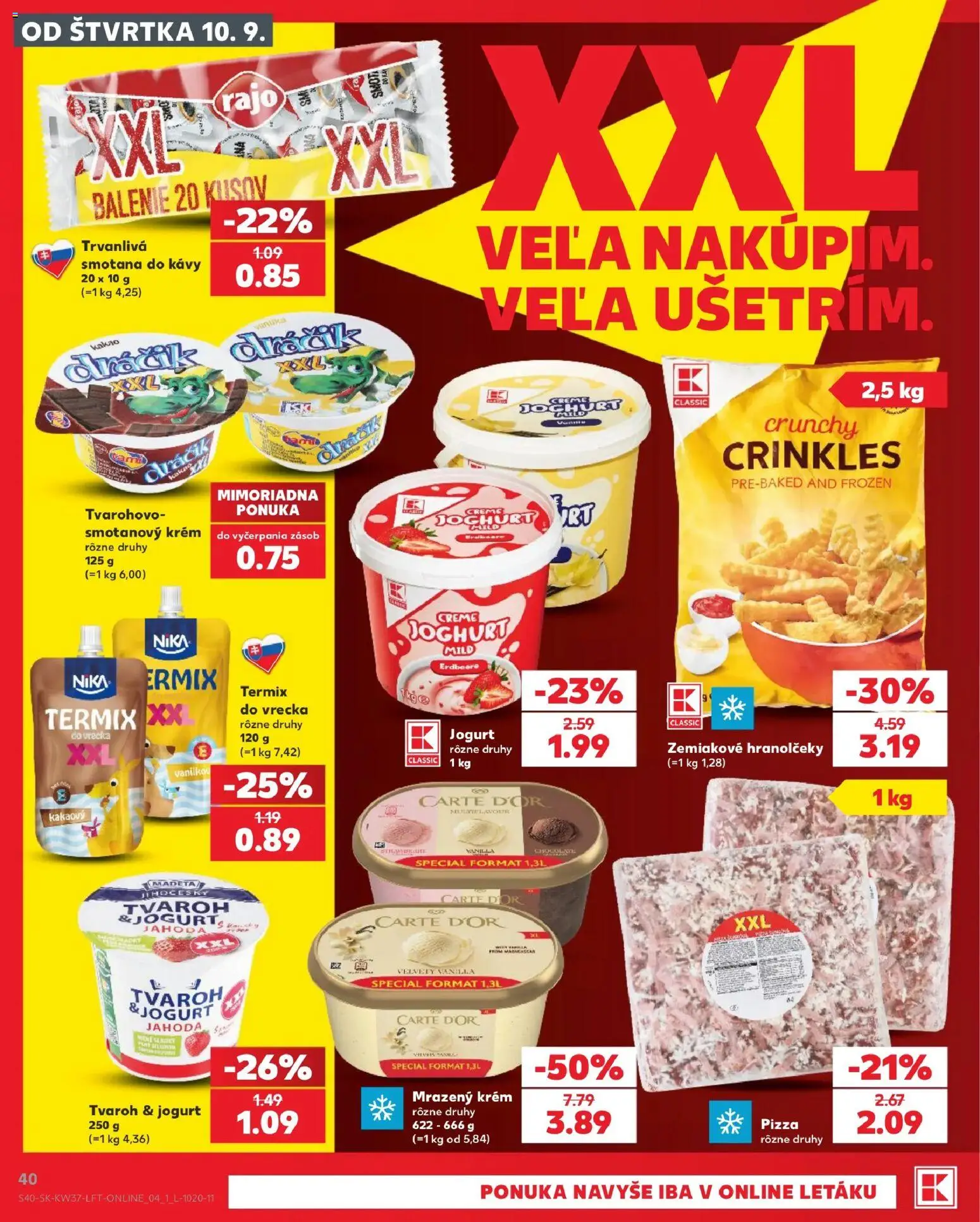 Náhľad Kaufland letáku platného od 10.09.2026 - Pizza, Tvaroh, Jogurt, Smotana, Termix, Krém, Smotanový krém, Trvanlivá smotana