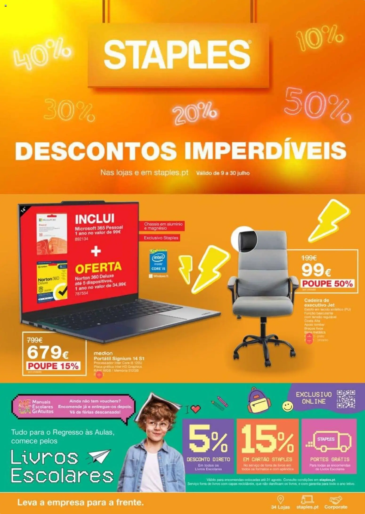 Pré-visualização do folheto da loja Staples válida a partir de 09/07/2026 - Livros, Cadeira