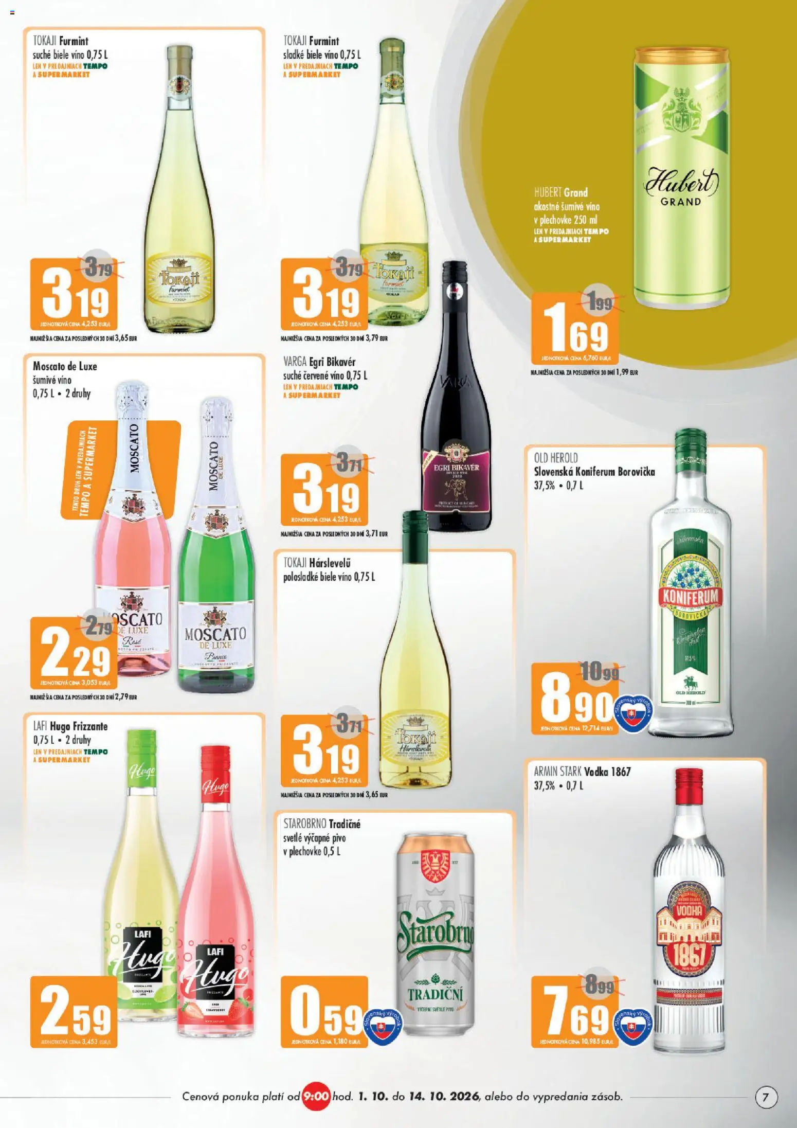 Náhľad COOP Jednota letáku platného od 01.10.2026 - Pivo, Víno, Vodka, Borovička, Červené víno, Koniferum, Šumivé víno, Biele víno