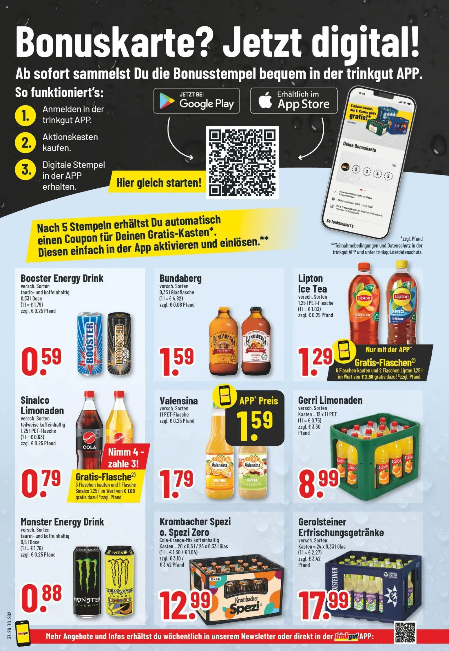 Vorschau von dem Prospekt des Geschäftes Trinkgut, gültig ab dem 07.09.2026 - Äpfel, Monster, Gerolsteiner, Krombacher, Pfirsich, Zitrone, Energy, Sinalco