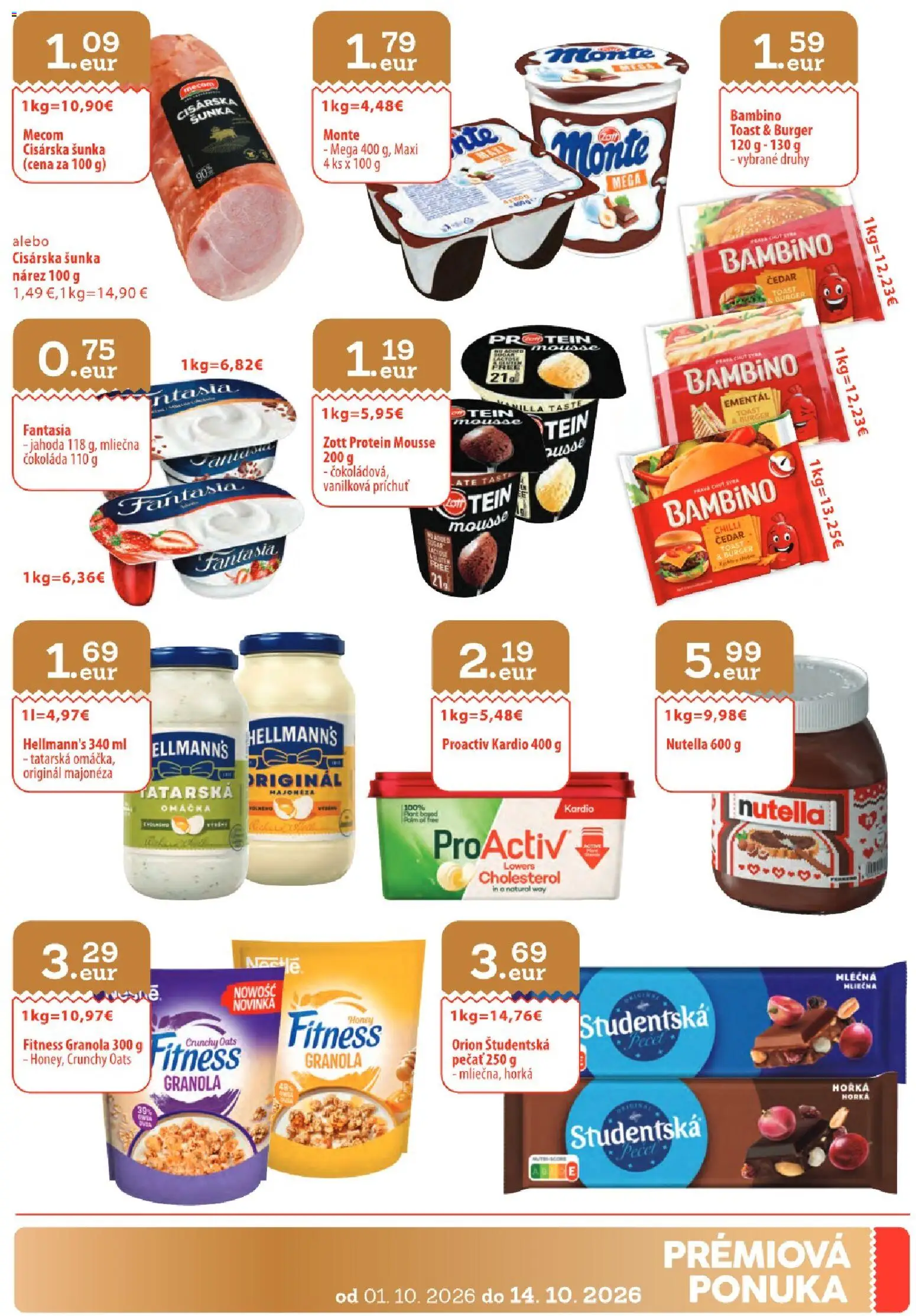 Náhľad KARMEN CBA letáku platného od 01.10.2026 - Protein, Čokoláda, Nutella, Chilli, Šunka, Omáčka, Majonéza