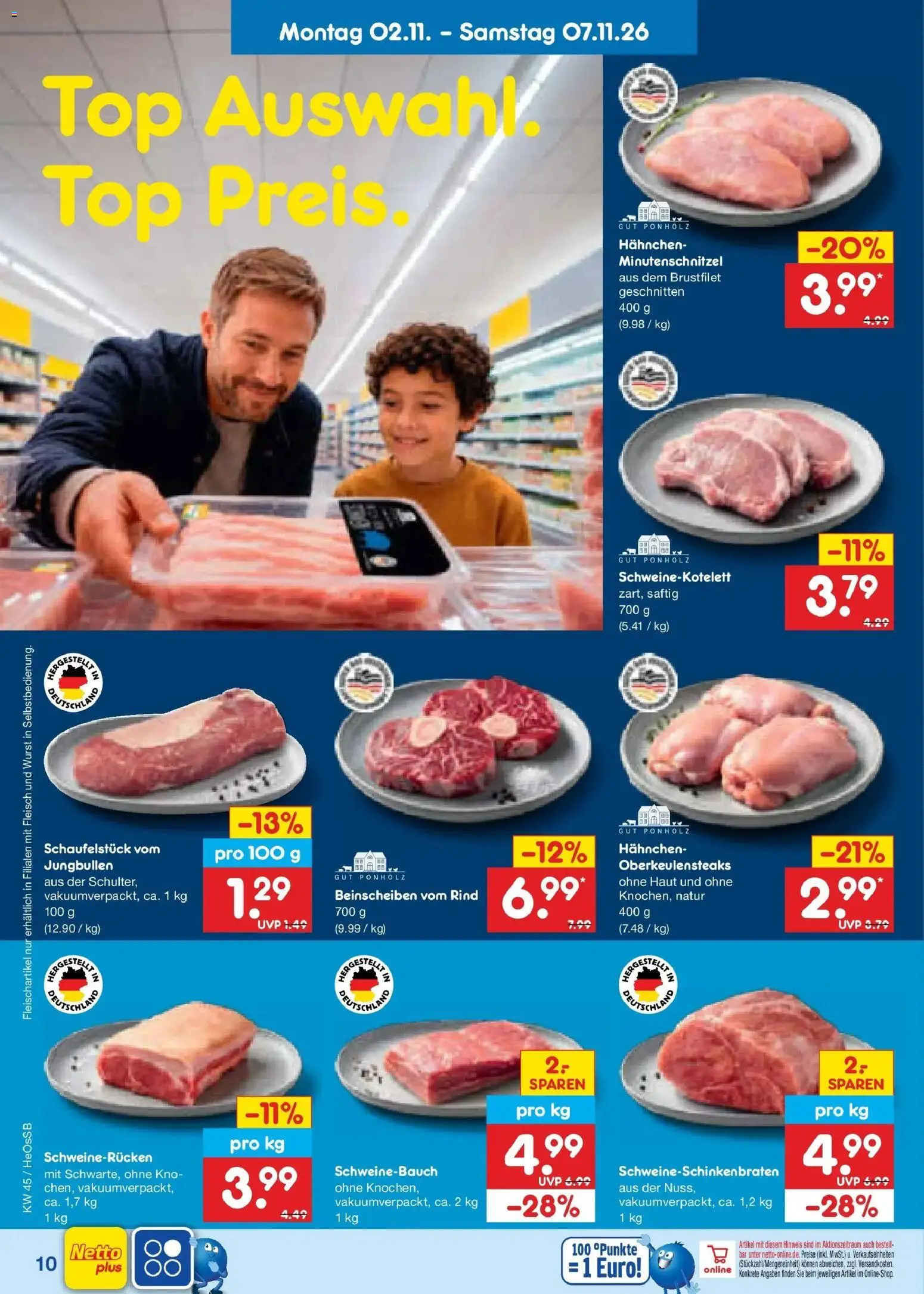 Vorschau von dem Prospekt des Geschäftes Netto Marken-Discount, gültig ab dem 02.11.2026 - Wurst, Top, Fleisch, Schweinebauch, Schweinerucken, Hahnchen