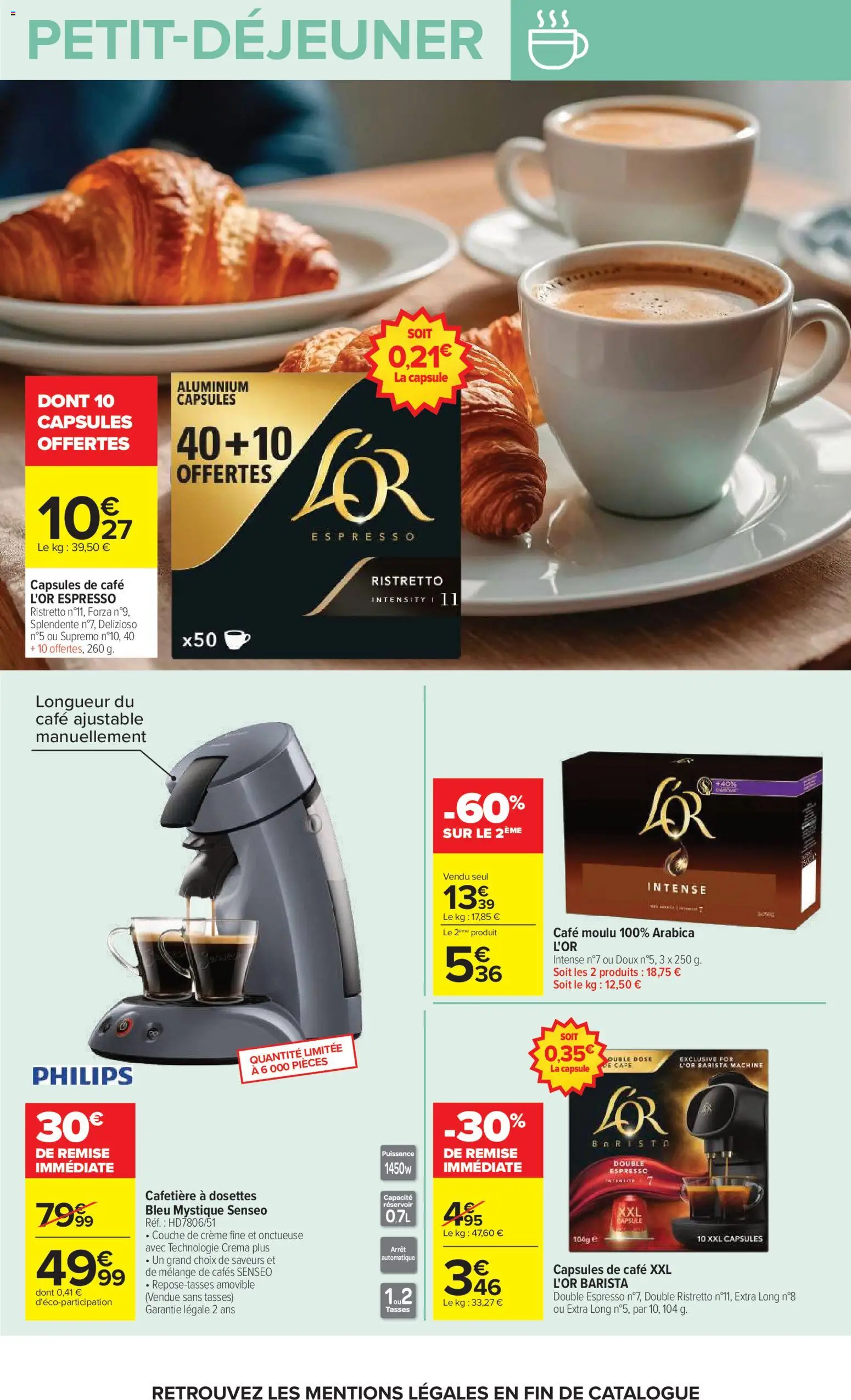 Prévisualisation de Carrefour Petit déjeuner du magasin Carrefour formulaire valide 03/11/2026 - Café, Cafetière, Senseo, Crème, Tasses, Capsules de café, Café moulu, Capsules de cafe L'Or