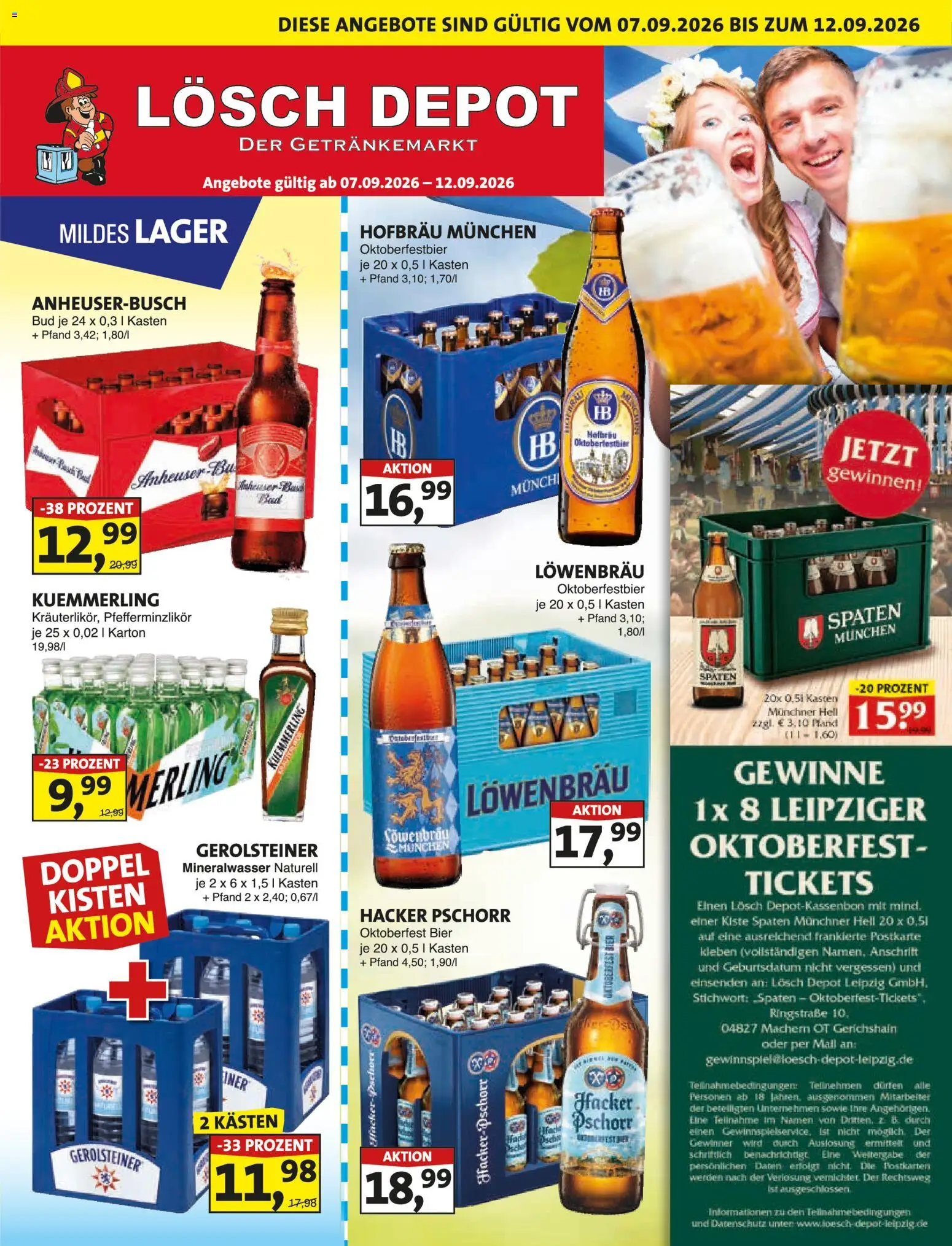 Vorschau von dem Prospekt des Geschäftes Lösch Depot, gültig ab dem 07.09.2026 - Bier, Mineralwasser, Gerolsteiner, Kuemmerling
