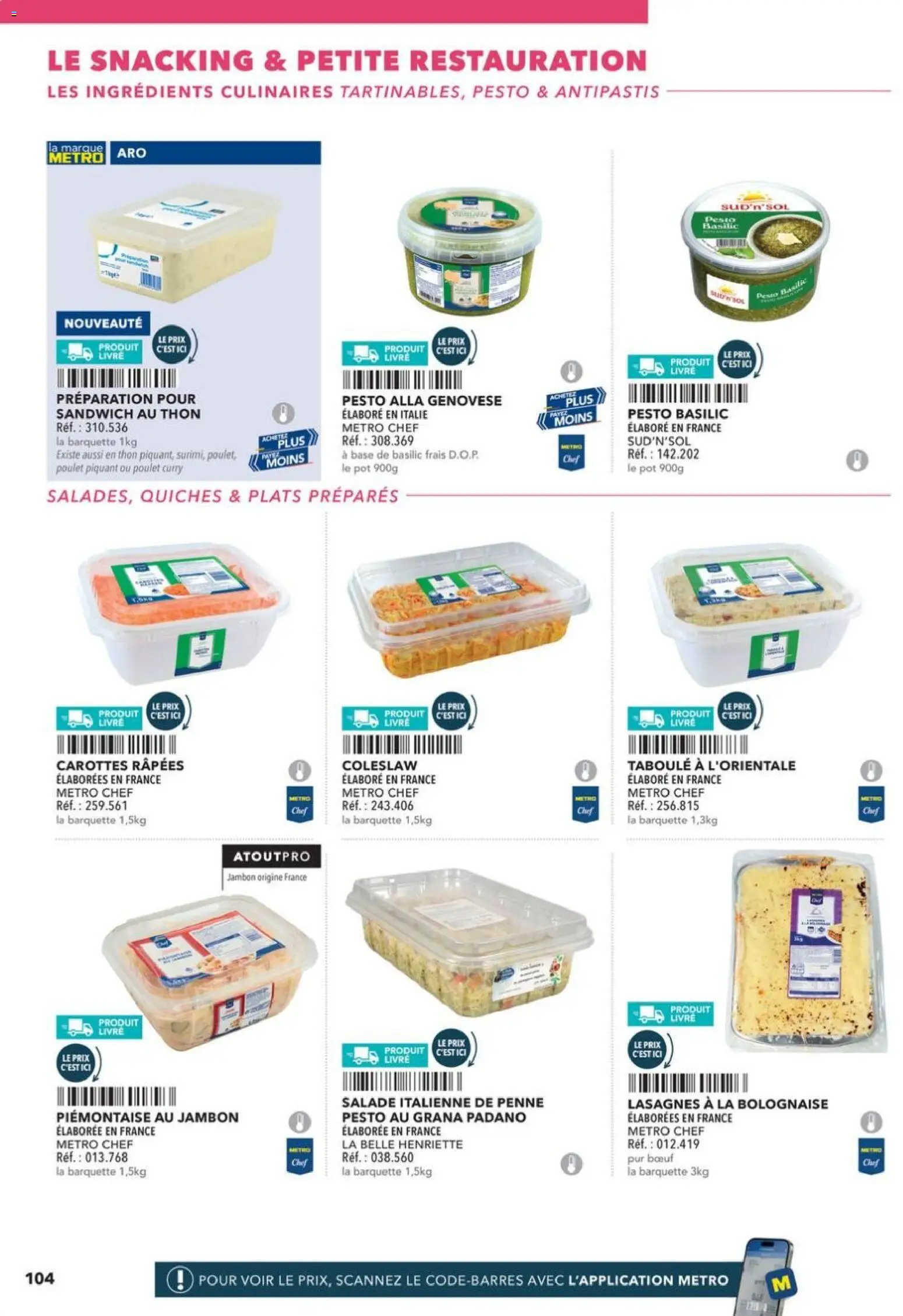 Prévisualisation de Boulangers Pâtissiers du magasin METRO formulaire valide 30/04/2026 - Poulet, Coleslaw, Pesto, Curry, Jambon, Taboulé, Carottes rapees, Sandwich au thon