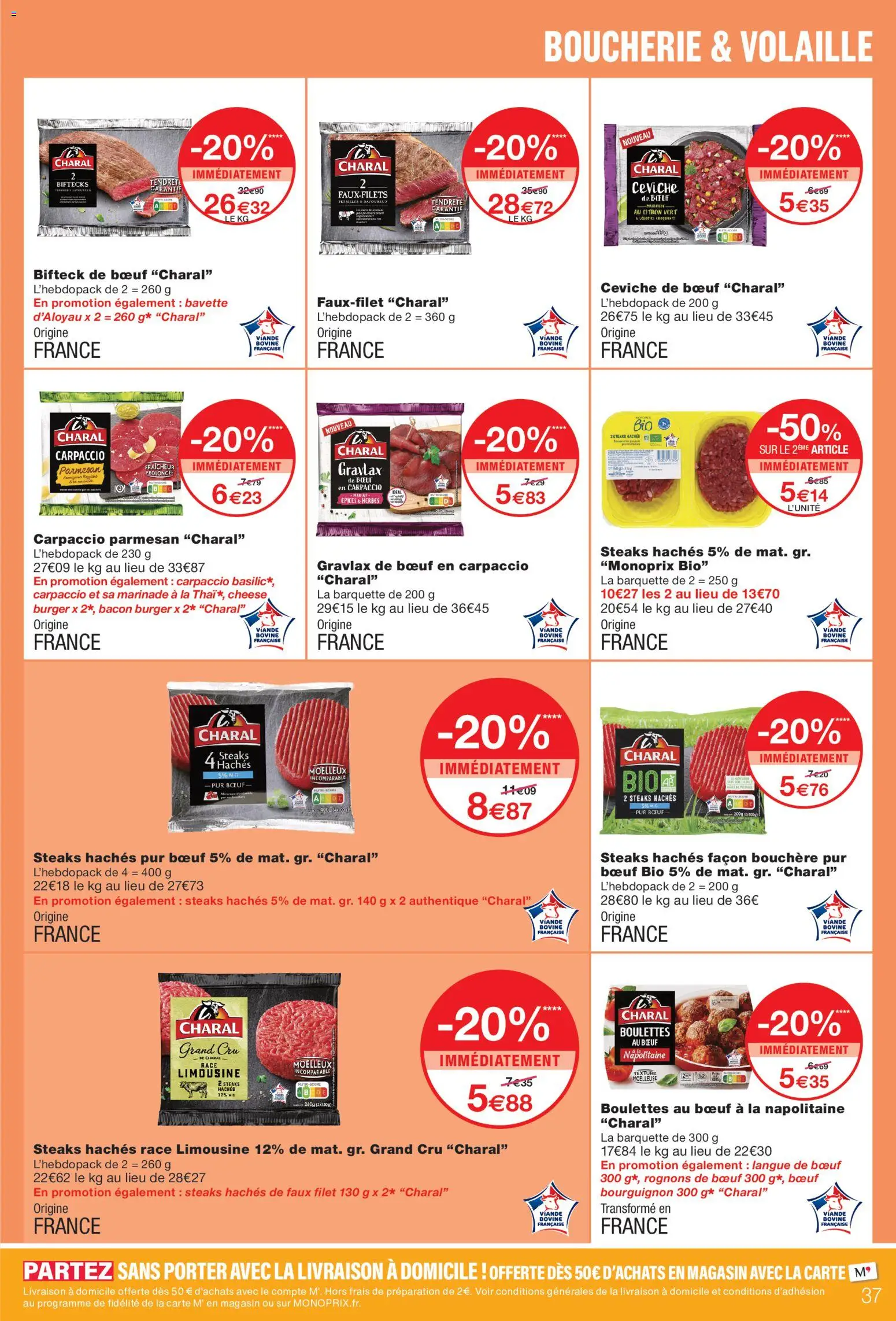 Prévisualisation de Monoprix catalogue du magasin Monoprix formulaire valide 08/09/2026 - Burger, Faux filet, Citron, Carpaccio, Bavette, Bœuf bourguignon, Bacon, Bifteck
