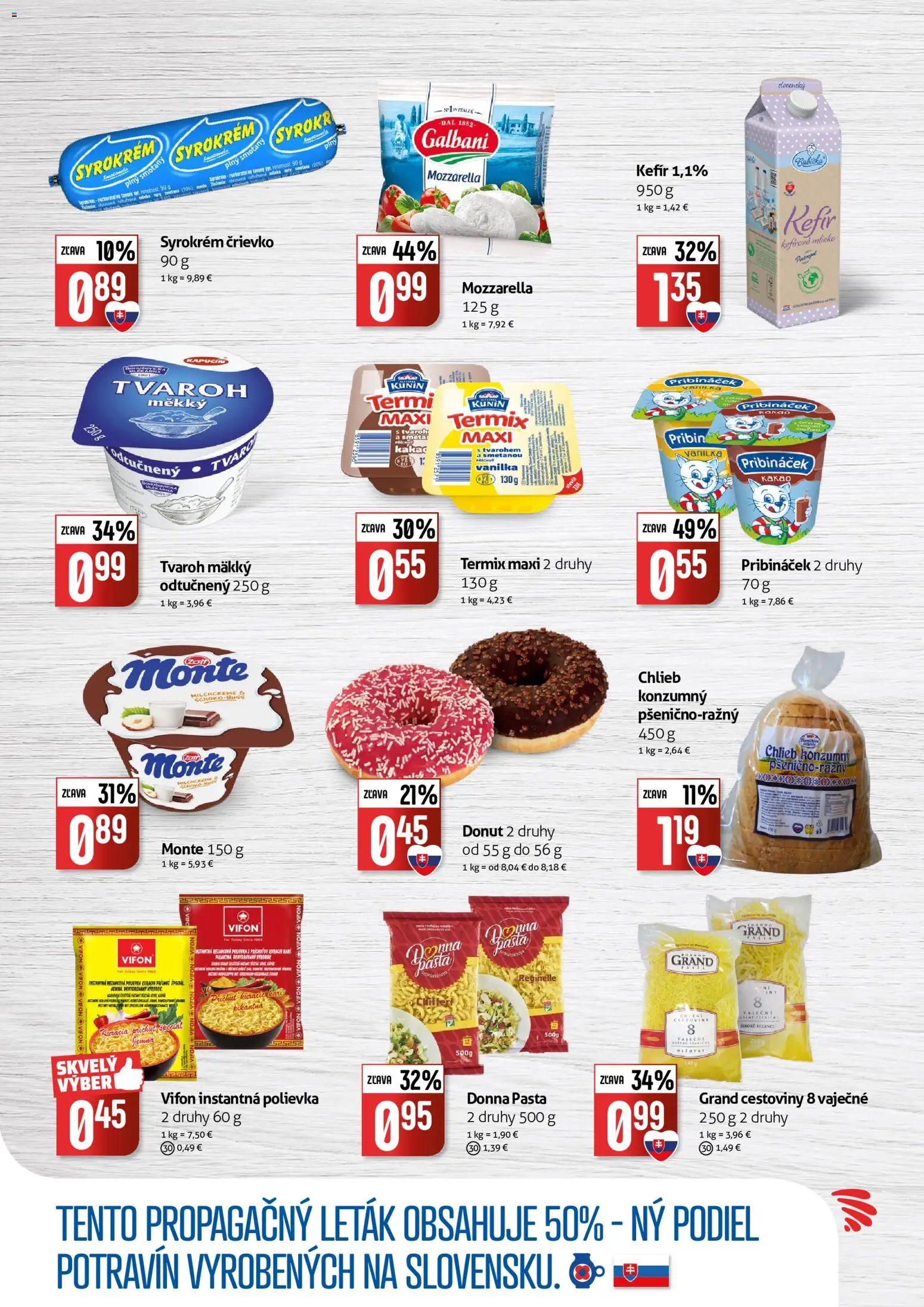 Náhľad COOP Jednota letáku platného od 14.10.2026 - Cestoviny, Tvaroh, Mozzarella, Kefír, Donut, Kakao, Vanilka, Termix