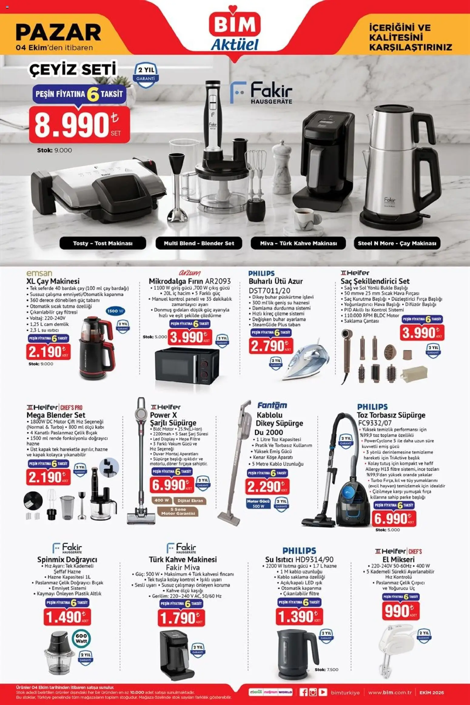 BİM BİM - Katalog Pazar 04.10.2026 - Broşürünün önizlemesi - Saat, Kahve makinesi, Kahve, Tost makinası, Blender, Çay, Çay bardağı, Kablo