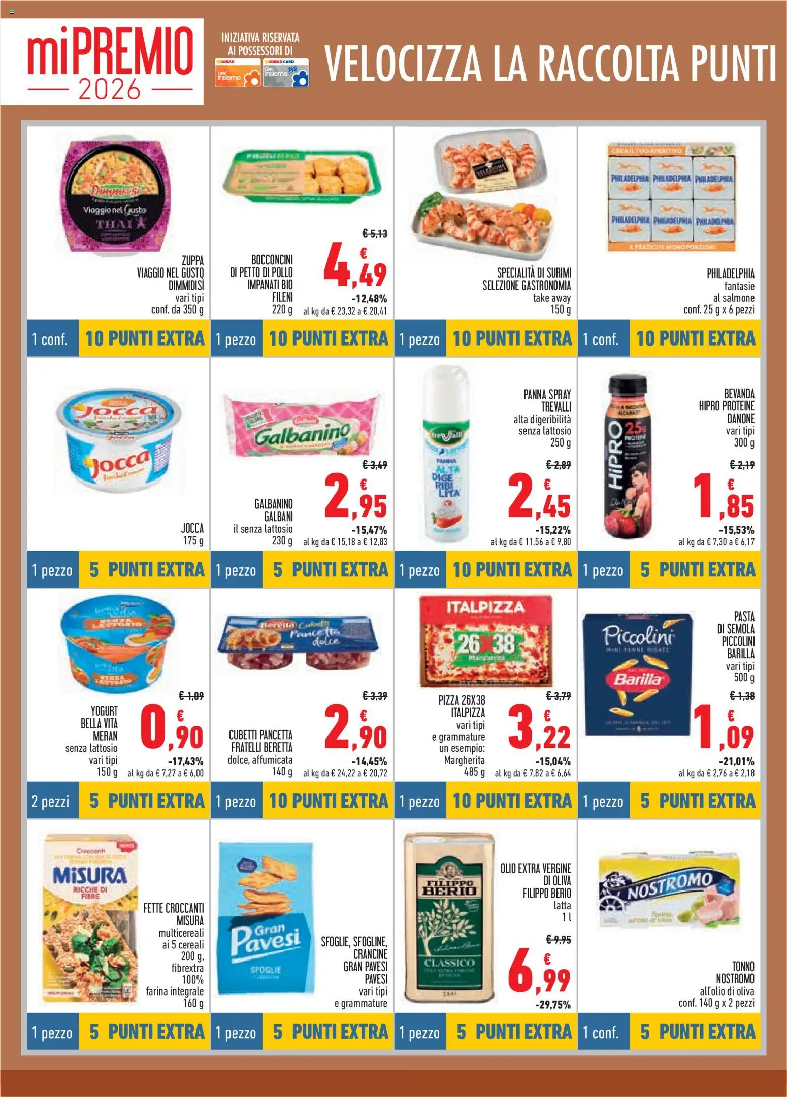 Anteprima dell'opuscolo Conad volantino Mi Premio Lazio dal negozio Conad valido da 04/11/2026 - Pizza, Pasta, Olio, Tonno, Cereali, Olive, Farina integrale, Specialità