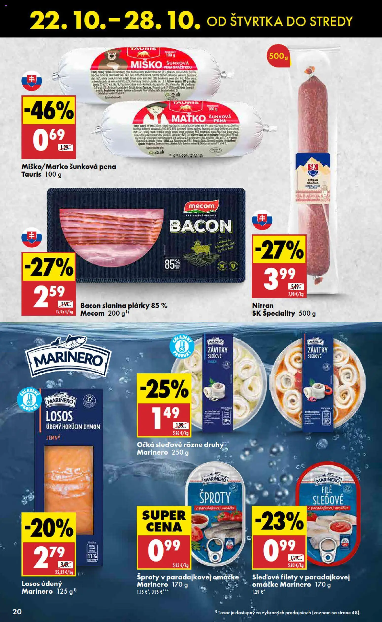 Náhľad Biedronka letáku platného od 22.10.2026 - Losos, Slanina, Omáčka, Pena, Saláma, Filé, Špeciality, Losos údený