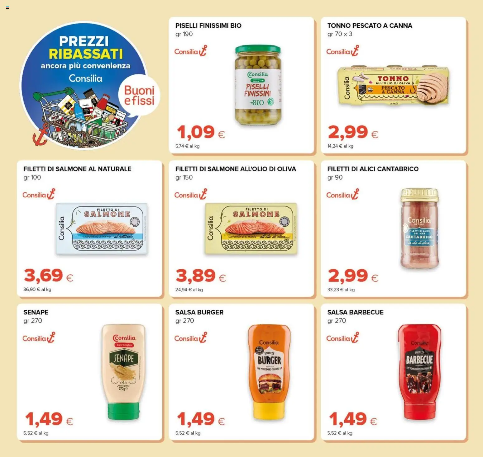 Anteprima dell'opuscolo Tigre volantino Prezzi Ribassati dal negozio Tigre valido da 21/10/2026 - Barbecue, Pomodoro, Piselli, Salmone, Tonno, Salsa, Salsa barbecue, Filetto di salmone