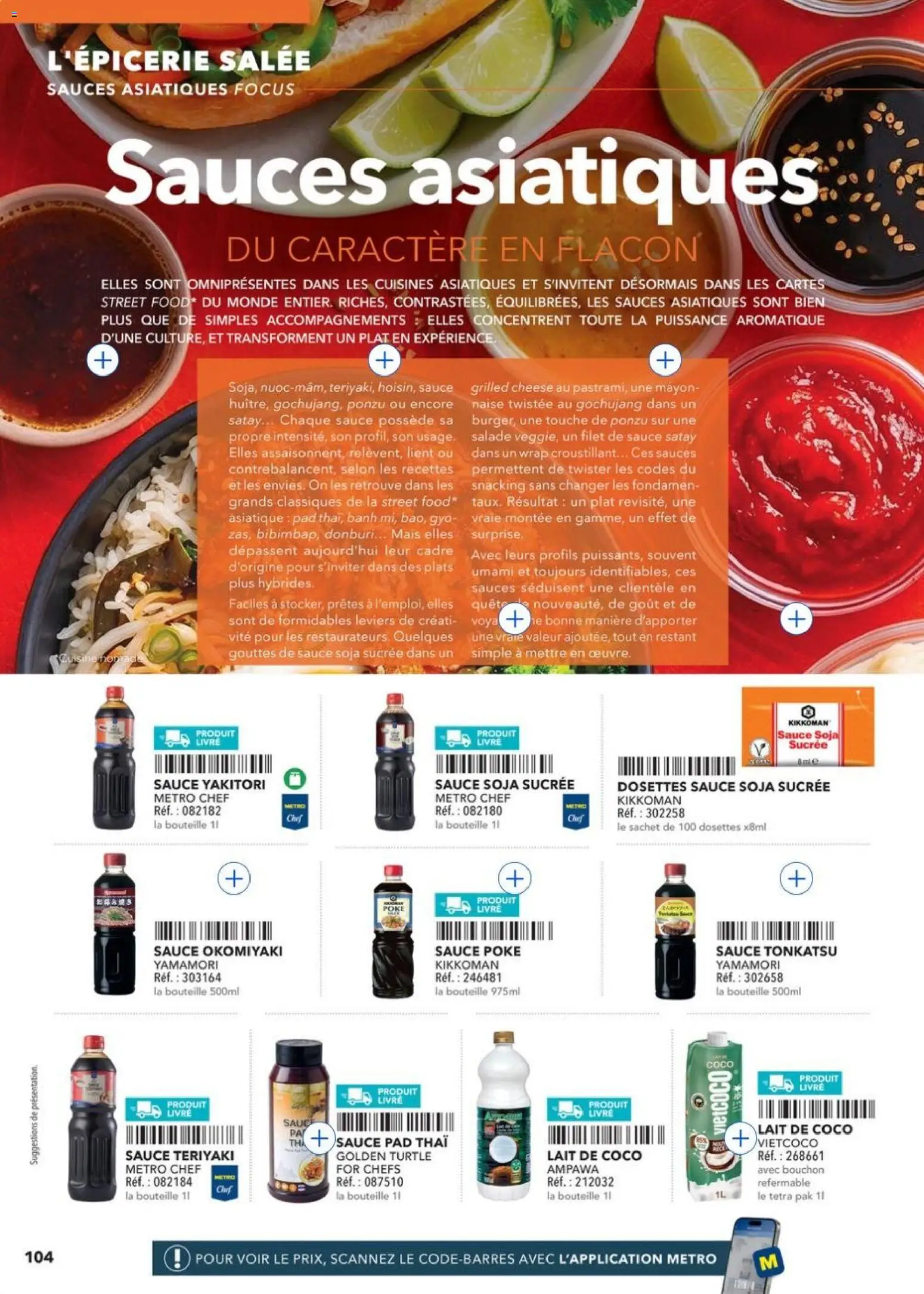 Prévisualisation de METRO - Restauration rapide du magasin METRO formulaire valide 14/04/2026 - Livre, Salade, Cadre, Yakitori, Sauces, Lait de coco, Sauce soja, Sauce soja sucrée
