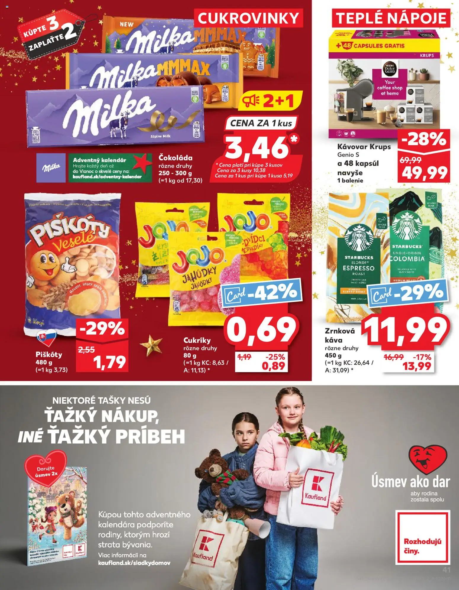 Náhľad Kaufland letáku platného od 04.12.2025 - Káva, Kávovar, Čokoláda, Adventný kalendár, Milka, Zrnková káva, Cukríky, Piškóty