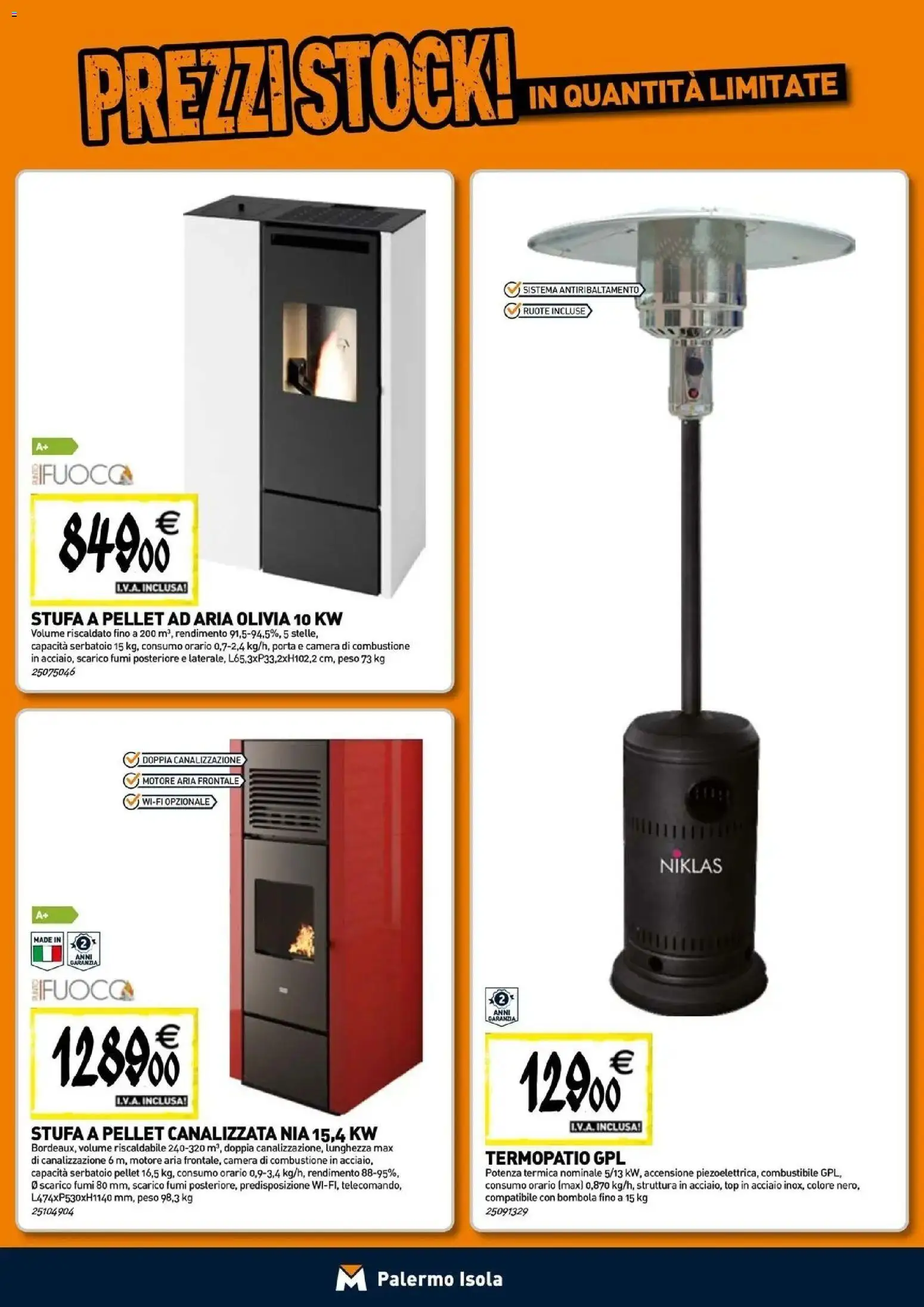Anteprima dell'opuscolo TECNOMAT catalogo Isola delle Femmine dal negozio TECNOMAT valido da 29/10/2026 - Stufa a pellet, Pellet, Top, Porta, Stufa