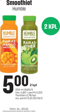 Kaupan S-market S-market Smoothiet Humble esikatselu, voimassa 14/10/2026