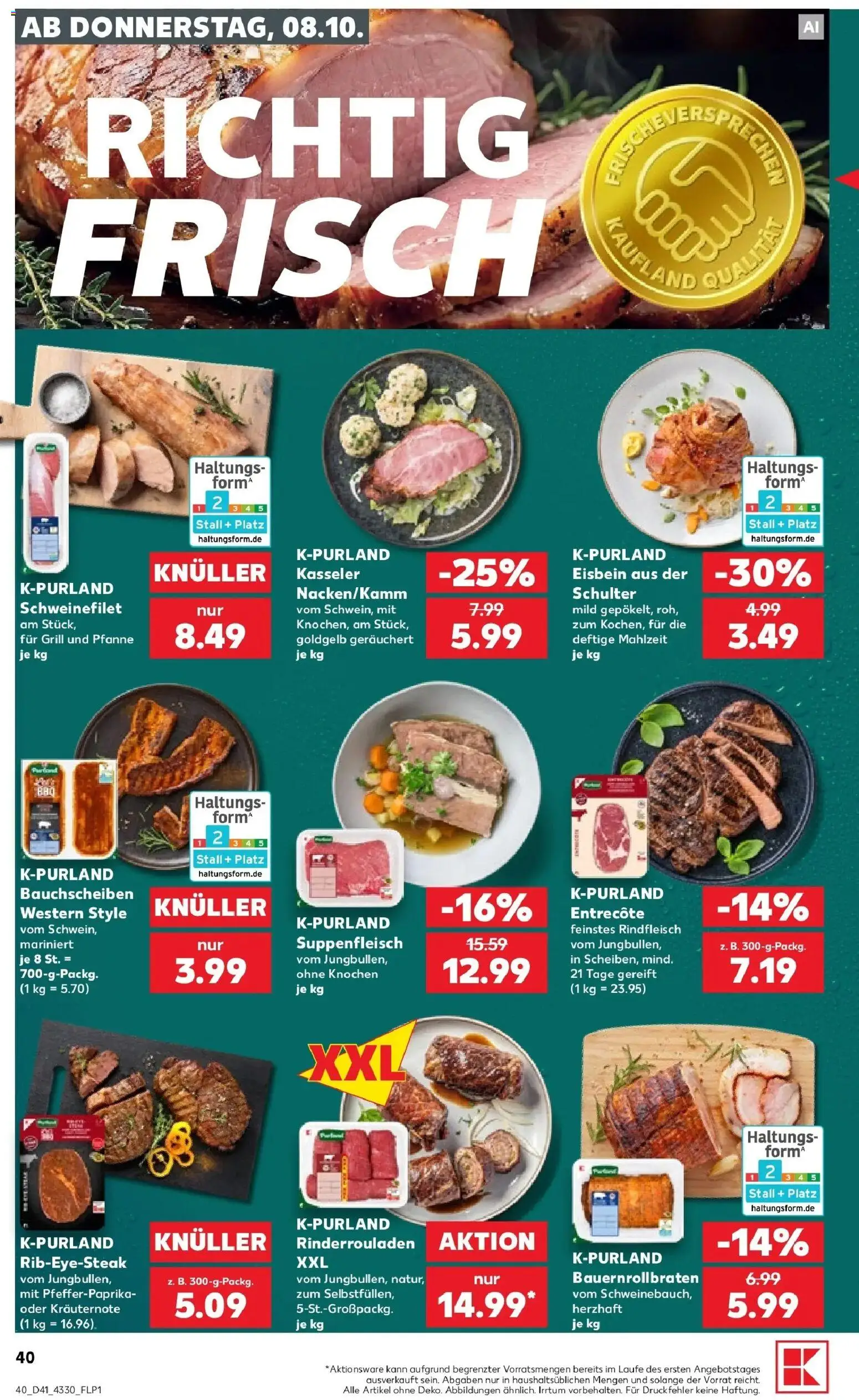Vorschau von dem Prospekt des Geschäftes Kaufland, gültig ab dem 08.10.2026 - Grill, Entrecote, Rinderrouladen, Schweinefilet, Rindfleisch, Schulter, Suppenfleisch