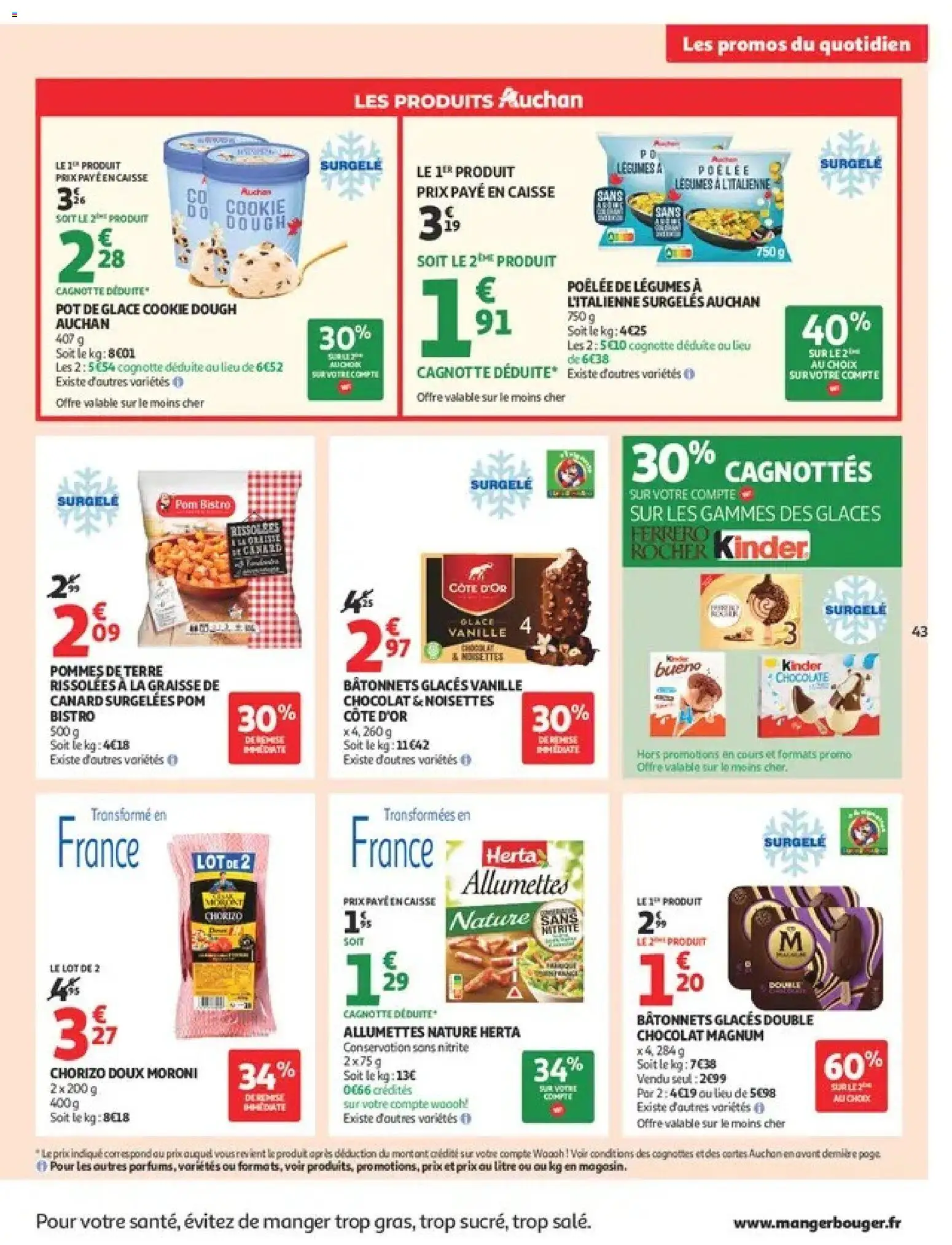 Prévisualisation de Auchan Ménage rentrée hypers du magasin Auchan formulaire valide 08/09/2026 - Glace, Chocolat, Magnum, Ferrero rocher, Chorizo, Noisettes, Pot de glace, Allumettes