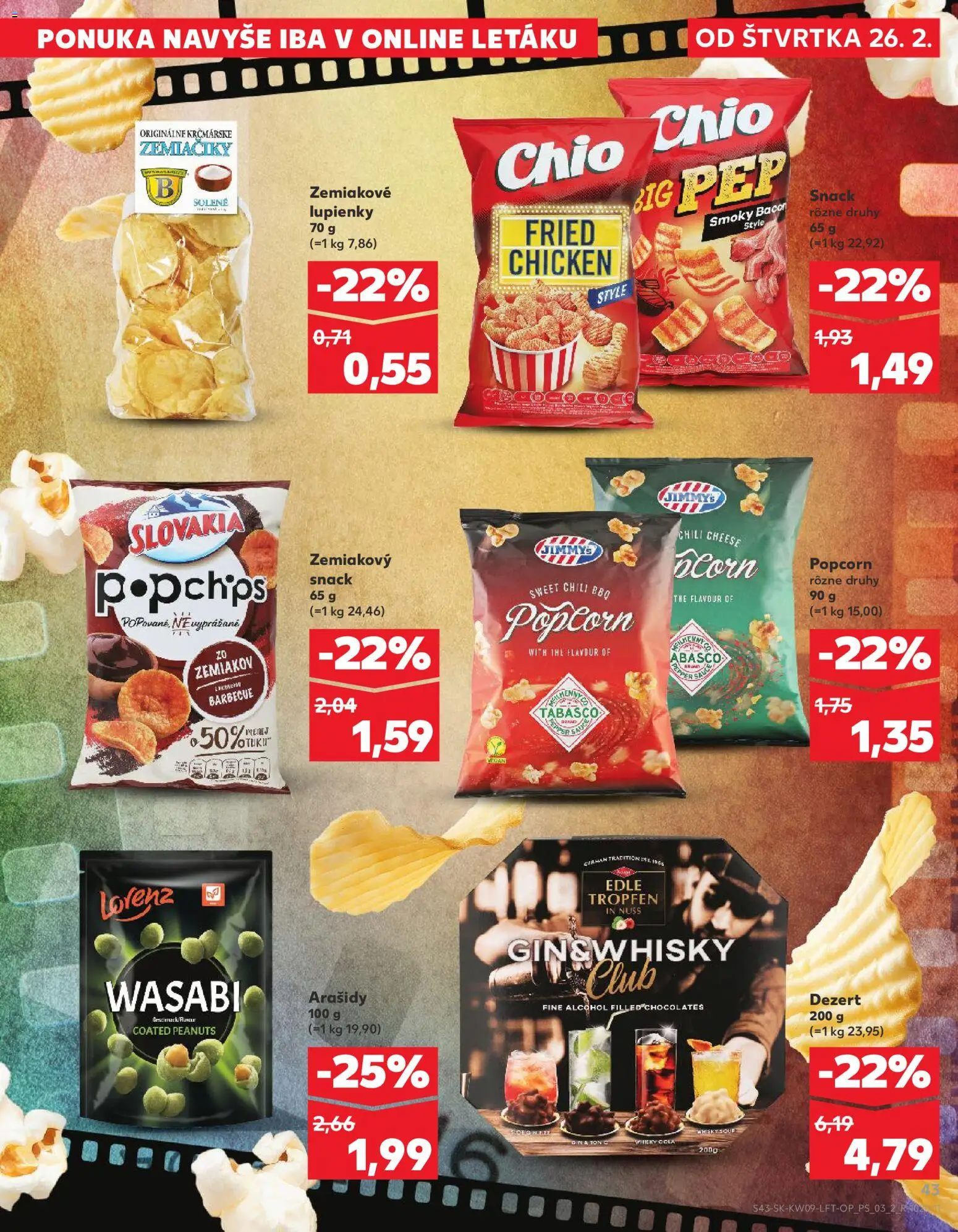 Náhľad Kaufland letáku platného od 26.02.2026 - Gin, Wasabi, Whisky, Dezert, Popcorn, Cola, Arašidy