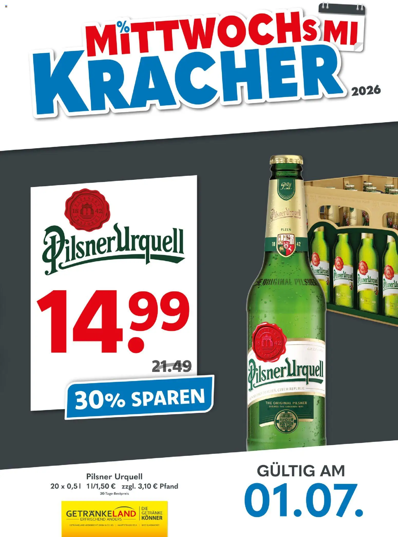 Vorschau von dem Prospekt des Geschäftes Getränkeland, gültig ab dem 01.07.2026 - Pilsner urquell