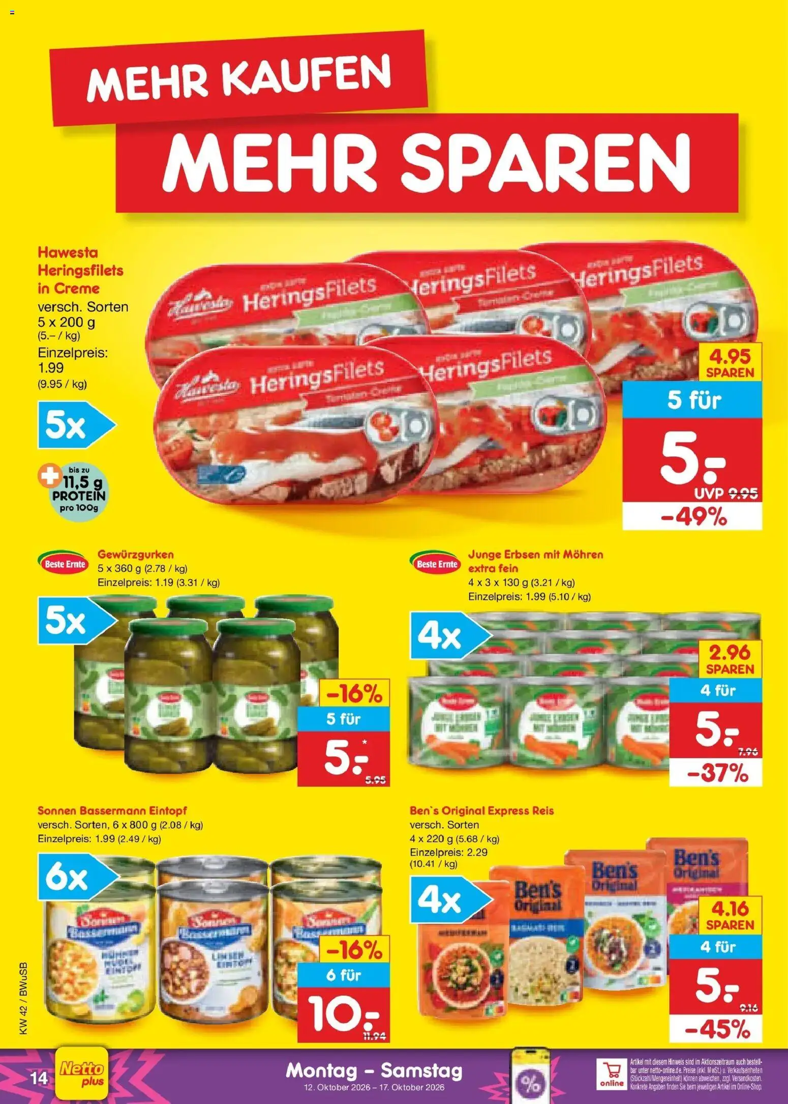 Vorschau von dem Prospekt des Geschäftes Netto Marken-Discount, gültig ab dem 12.10.2026 - Reis, Erbsen, Creme, Mohren