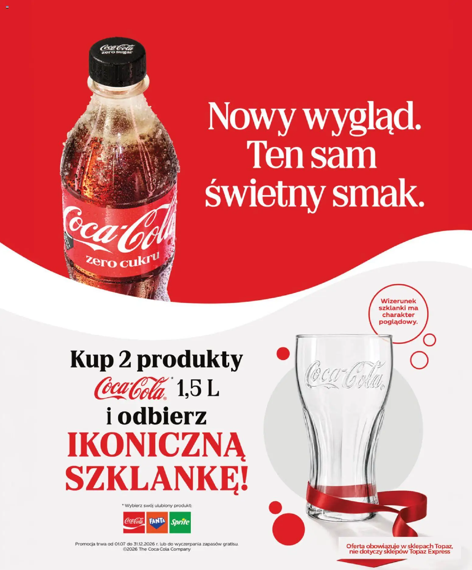 Pogląd gazetki "Topaz gazetka" ze sklepu Topaz ważnej od 29.10.2026 - Coca cola, Szklanki, Sprite, Fanta
