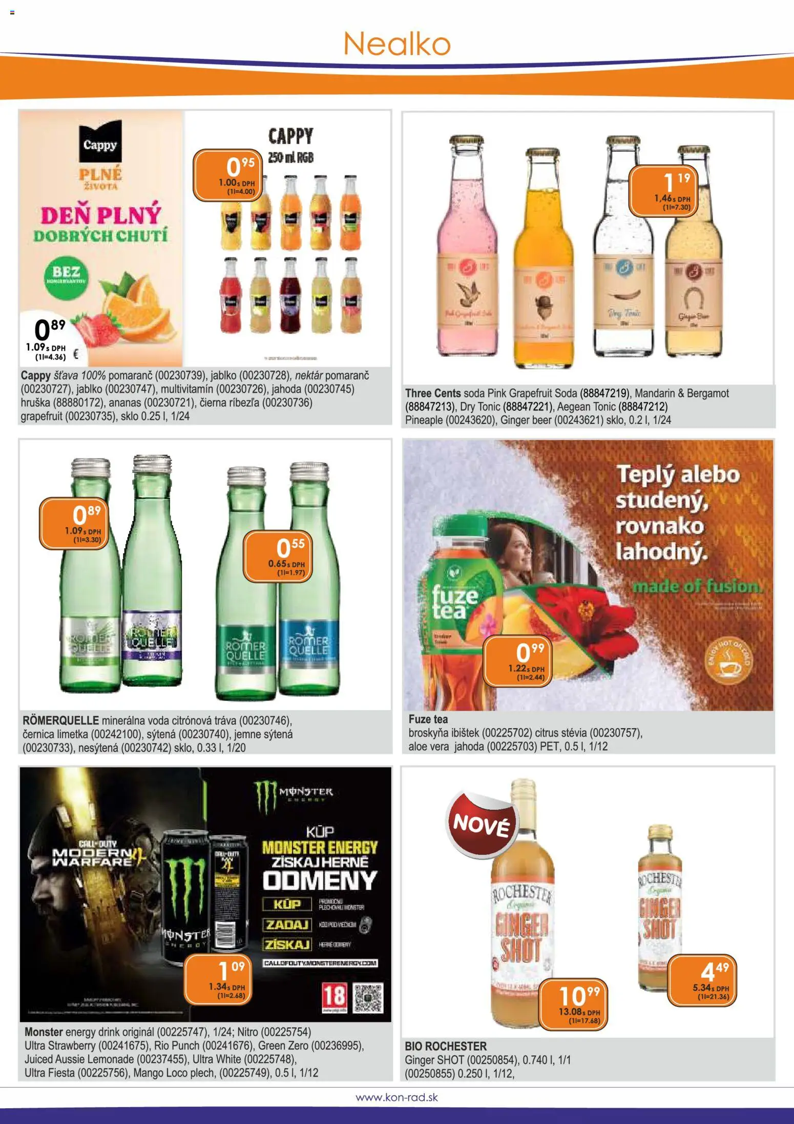 Náhľad KON - RAD letáku platného od 01.11.2026 - Voda, Aloe Vera, Tonic, Multivitamín, Limetka, Ananás, Minerálna voda, Šťava