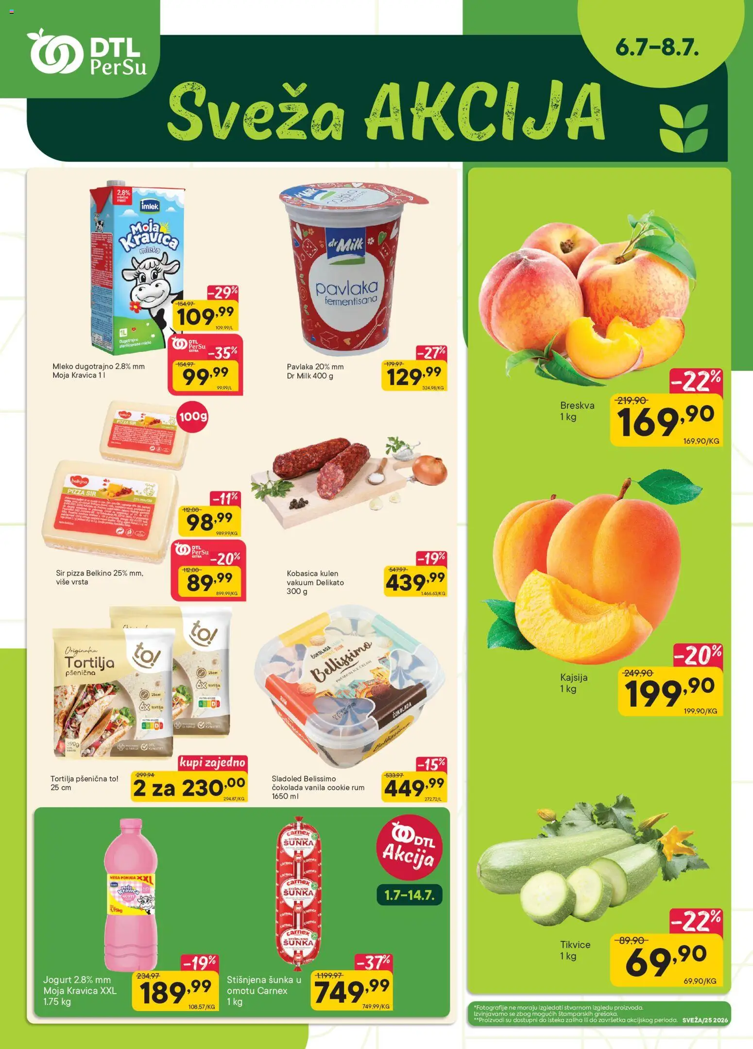 Pregled PerSu kataloga - važi od 06.07.2026 - Čokolada, Tortilja, Kulen, Moja kravica, Mleko, Jogurt, Šunka, Kobasica