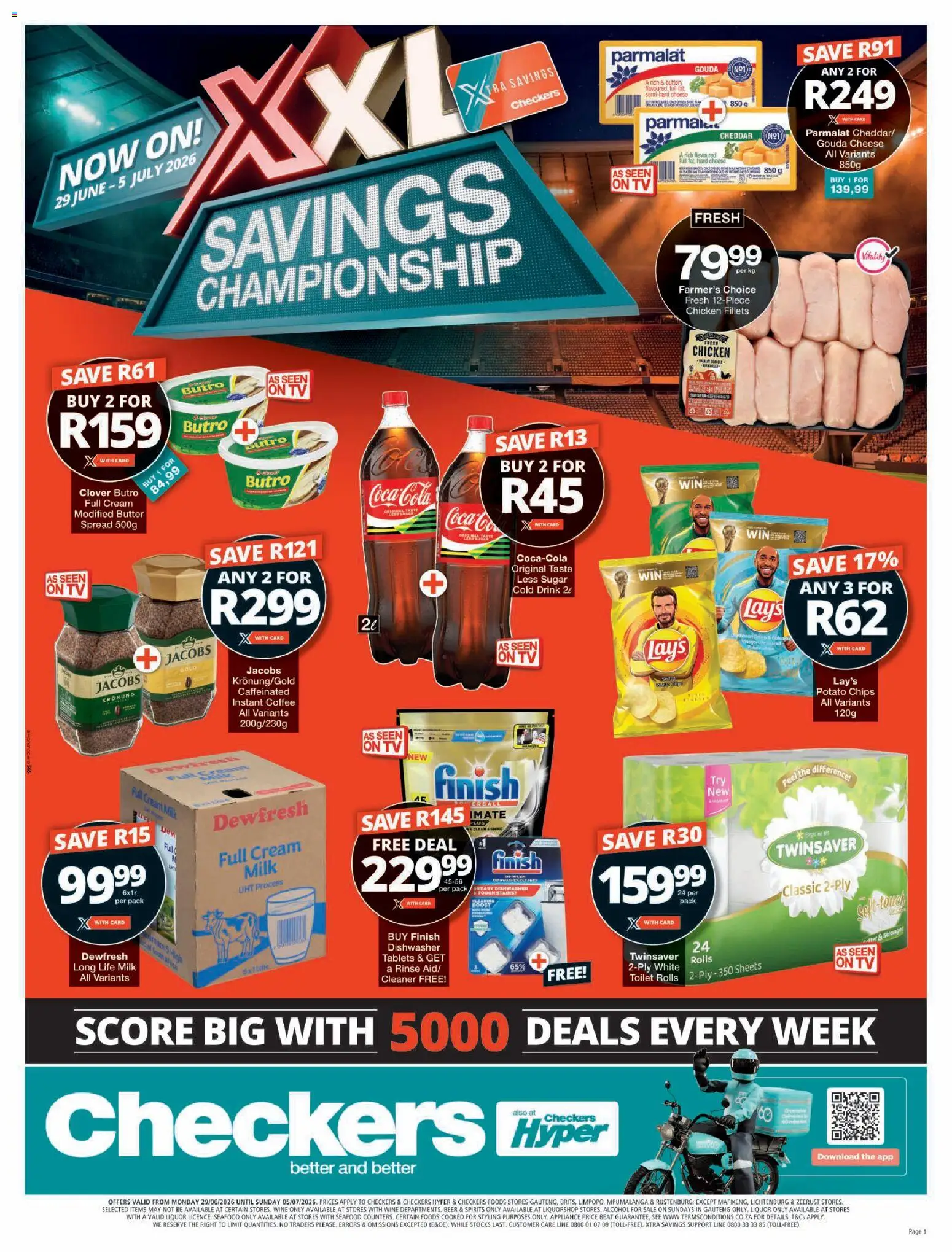 Preview of Checkers flyer valid from 29/06/2026 - TV, Alcohol, Toilet, Wine, Beer, Cream, Cheddar, Hard cheese