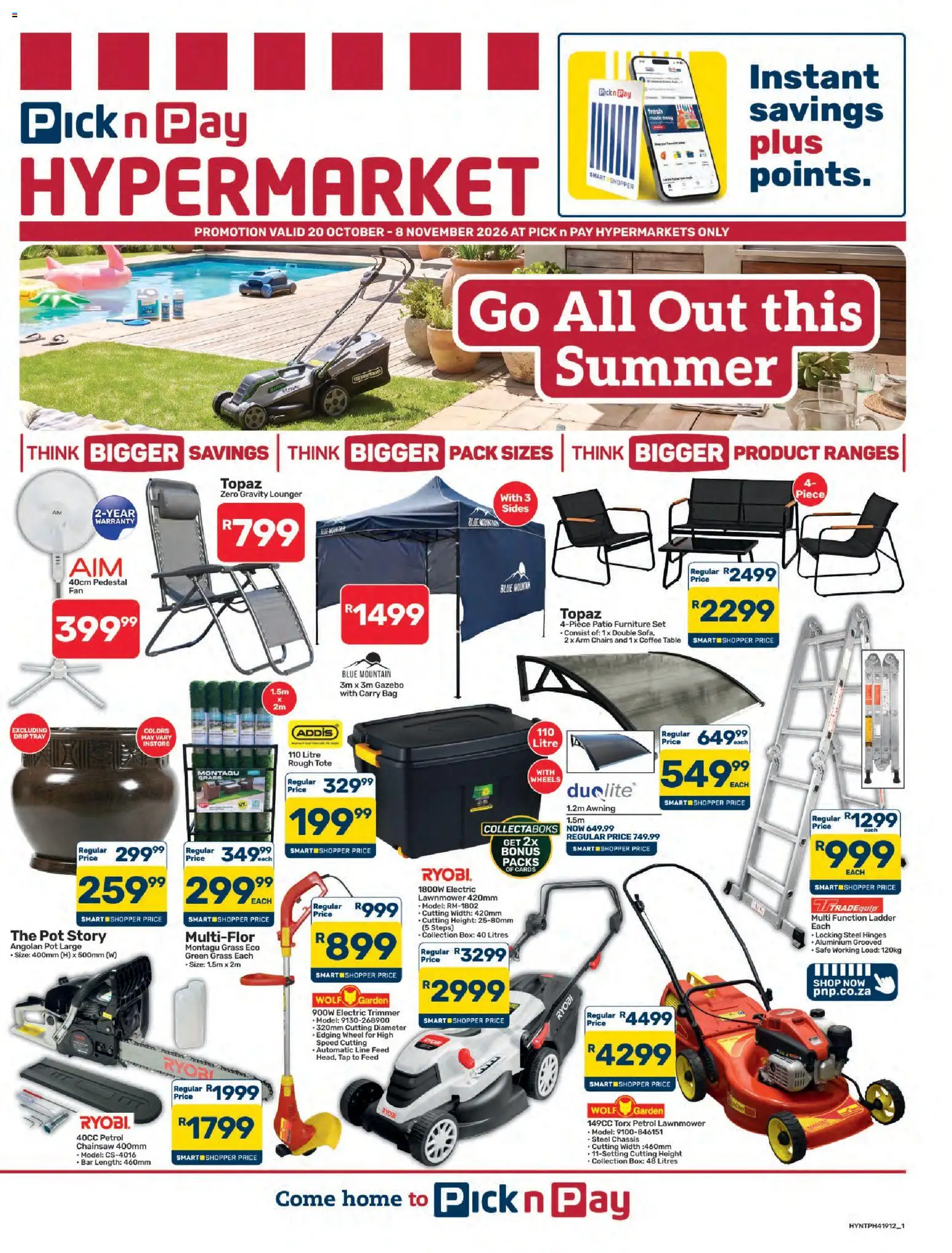 Preview of Pick n Pay flyer valid from 20/10/2026 - Coffee, Coffee table, Pedestal, Bag, Box, Tap, Chainsaw, Table