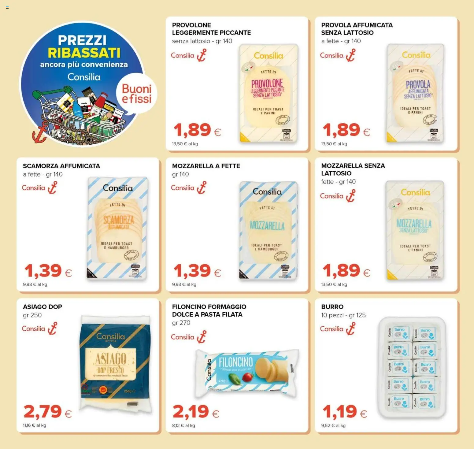Anteprima dell'opuscolo Oasi volantino Prezzi Ribassati dal negozio Oasi valido da 21/08/2026 - Pasta, Hamburger, Formaggio, Provola, Burro, Provolone, Mozzarella senza lattosio, Mozzarella affumicata