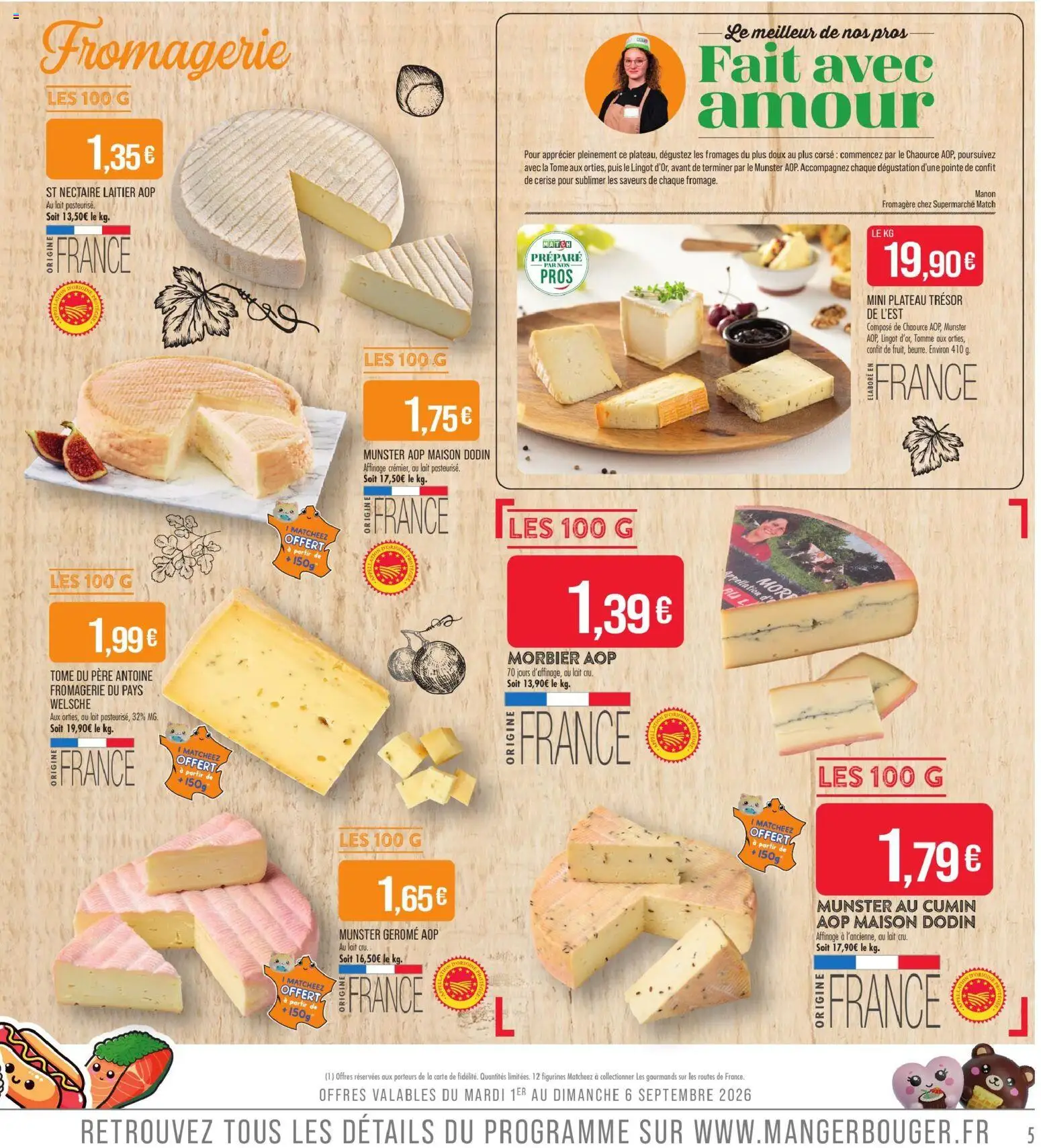 Prévisualisation de Match Supermarché prospectus du magasin Match Supermarché formulaire valide 01/09/2026 - Lait, Morbier, Trésor, Cumin, Figurines, Plateau, Morbier aop, Confit de cerise