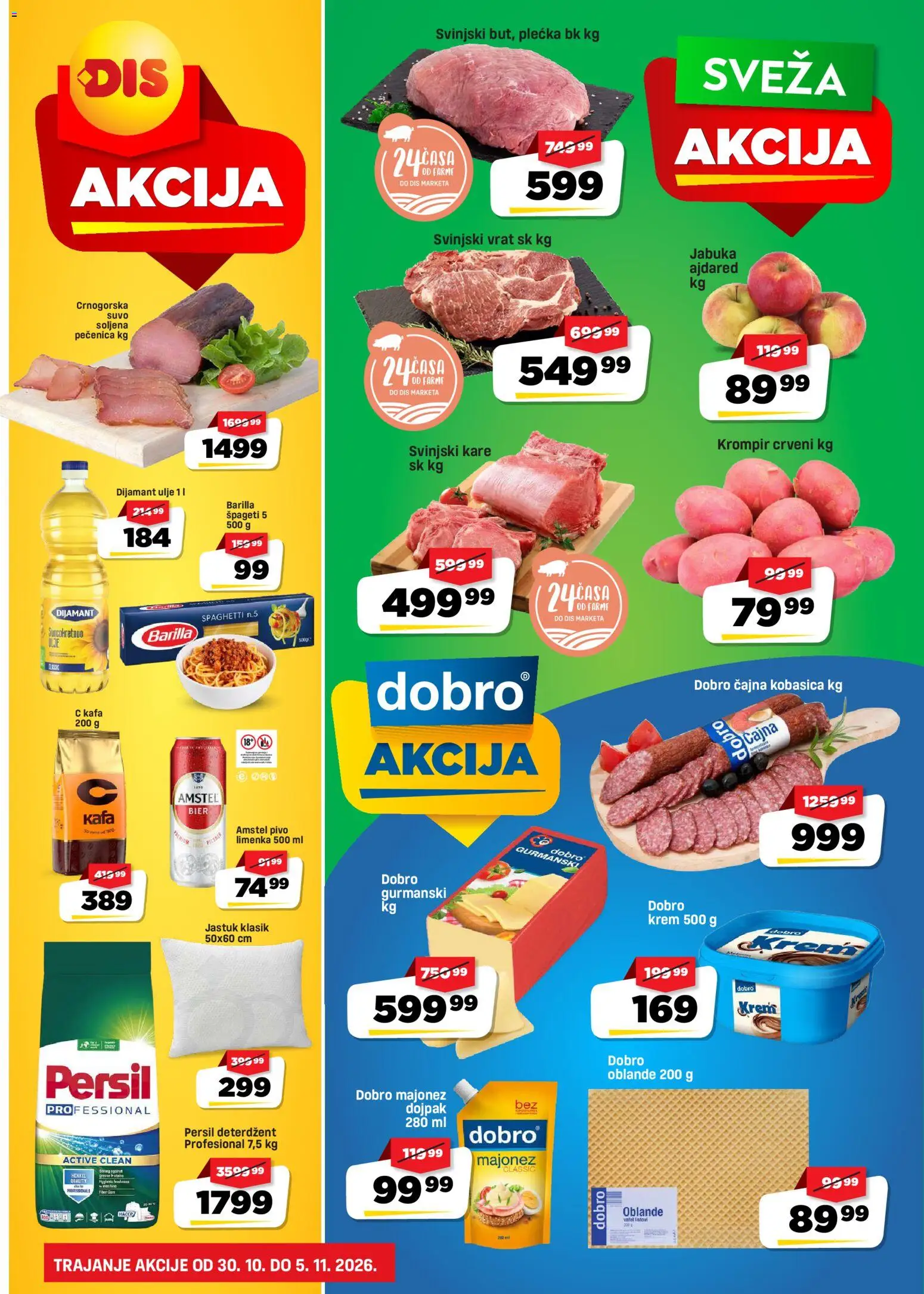 Pregled Super DIS kataloga - važi od 30.10.2026 - Pivo, Svinjski vrat, Krem, Persil, Barilla, Kobasica, Deterdžent, Vrat