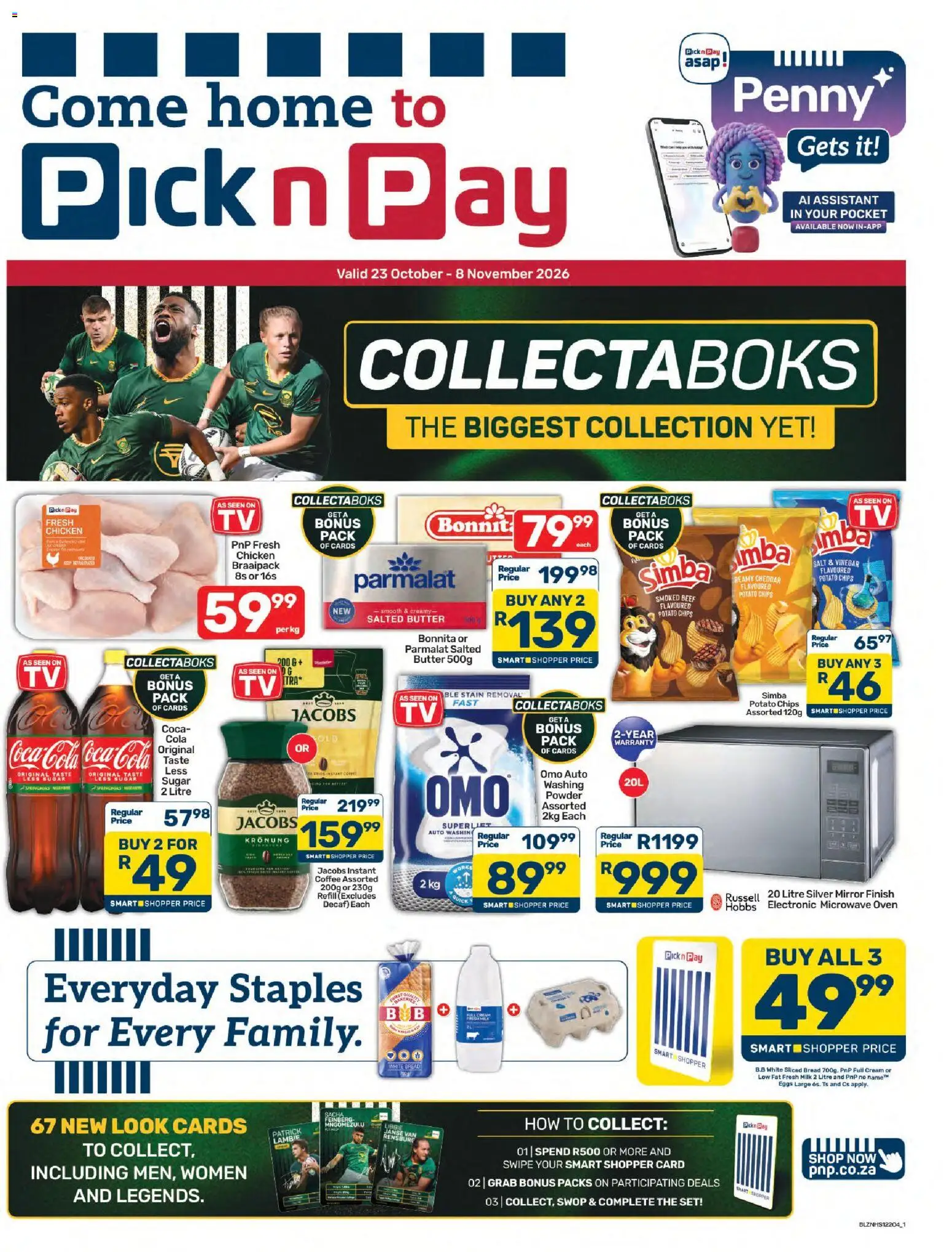 Preview of Pick n Pay flyer valid from 23/10/2026 - Chicken, Art, Salt, Bread, Oven, Vinegar, Instant coffee, Cheddar