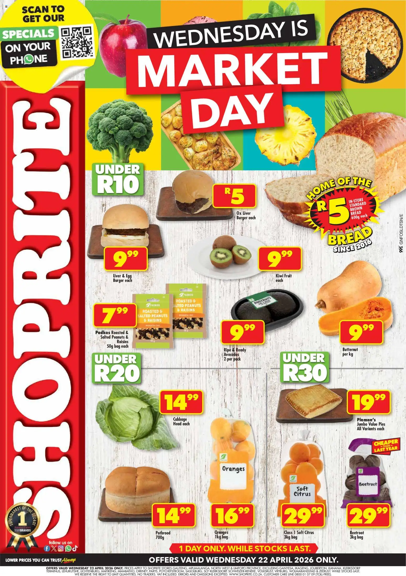Preview of Shoprite flyer valid from 22/04/2026 - Phone, Avocado, Oranges, Nuts, Kiwi, Peanuts, Dried fruit, Raisins