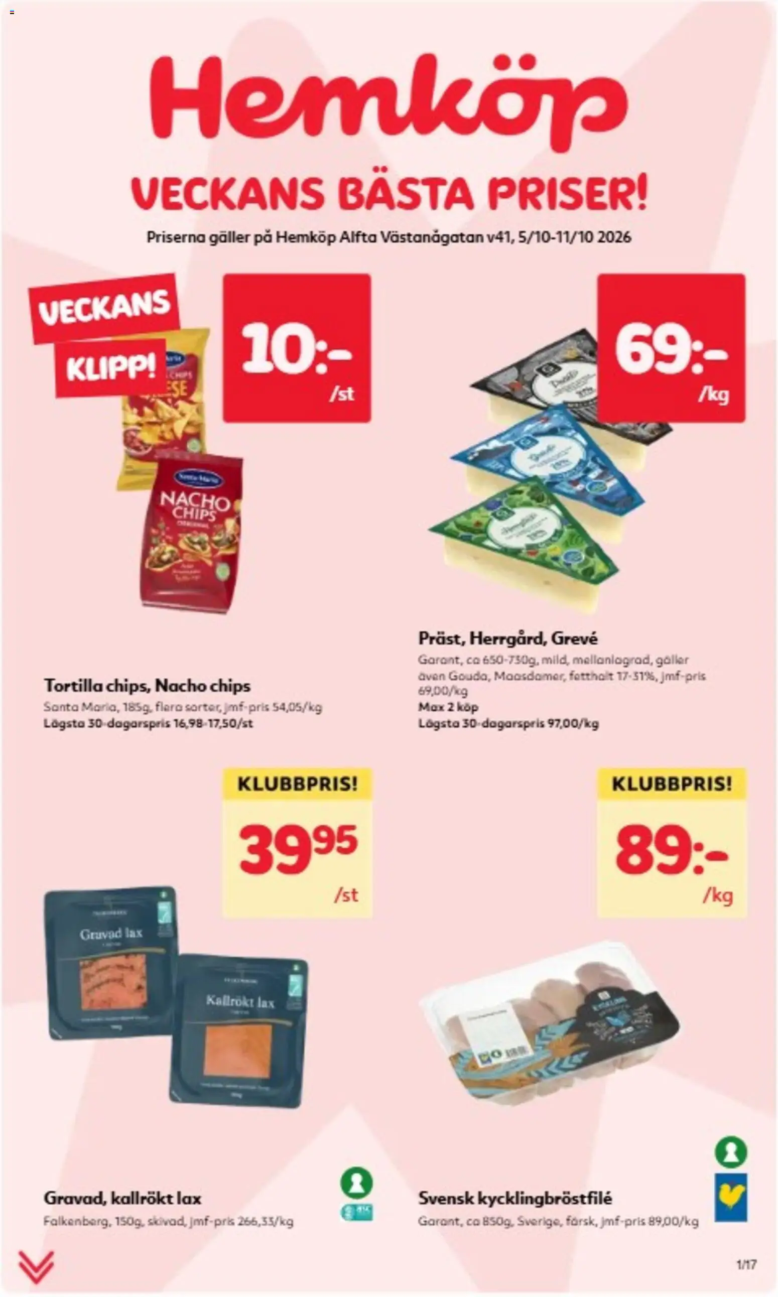 Förhandsgranska reklamblad Hemköp erbjudanden från butik Hemköp gäller från 05/10/2026 - Chips, Lax, Galler, Tortilla