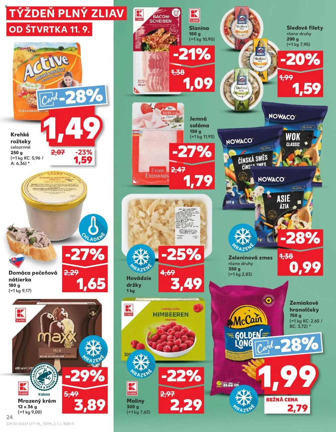 Náhľad Kaufland letáku platného od 11.09.2025 - Kakao, Slanina, Maliny, Nátierka, Saláma, Krém, Hovädzie držky