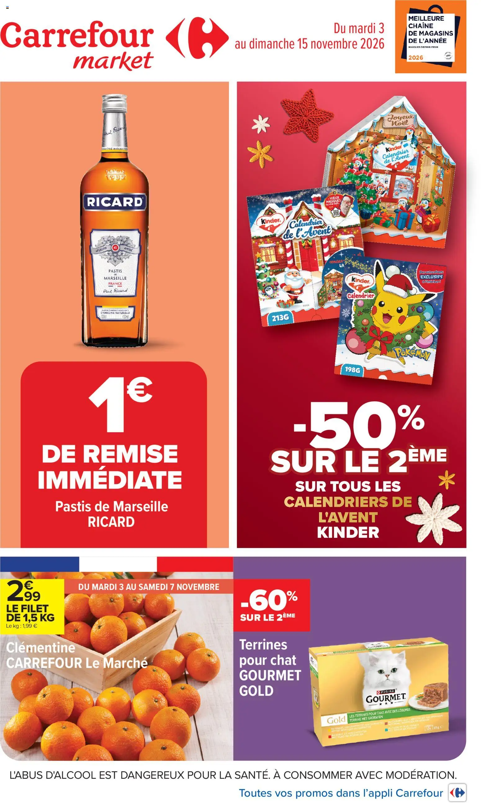 Prévisualisation de Carrefour Market Les calendriers de l'avent du magasin Carrefour Market formulaire valide 03/11/2026 - Calendrier, Ricard, Carottes, Thon, Pastis, Clémentine, Apéritif, Calendrier de l'avent