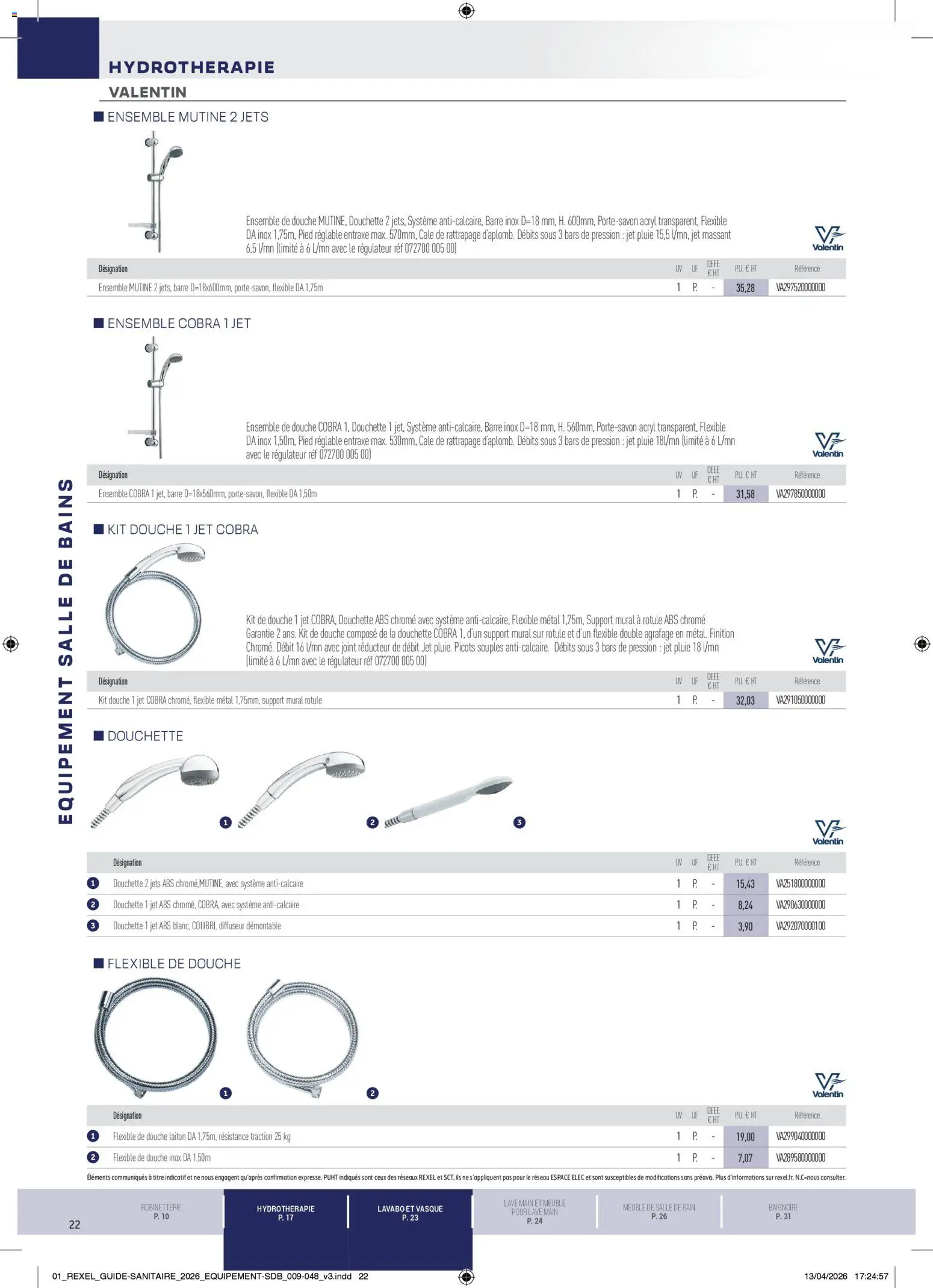 Prévisualisation de Rexel - Brochure Sanitaire du magasin Rexel formulaire valide 20/04/2026 - Meuble, Baignoire, Douche, Meuble de salle de bain, Diffuseur, Lavabo, Flexible de douche, Support mural