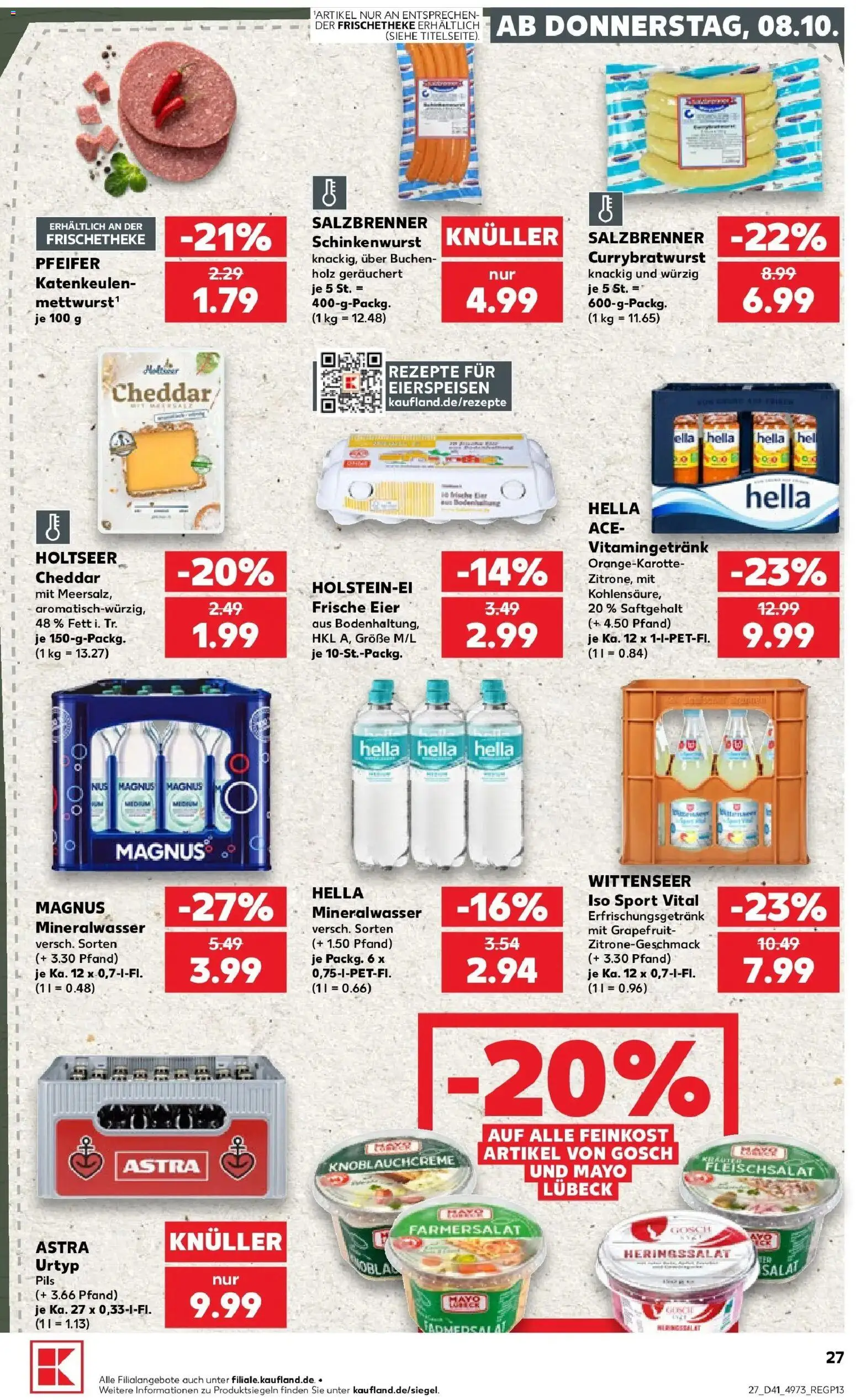 Vorschau von dem Prospekt des Geschäftes Kaufland, gültig ab dem 08.10.2026 - Salat, Mineralwasser, Grapefruit, Eier, Astra, Hella, Pils