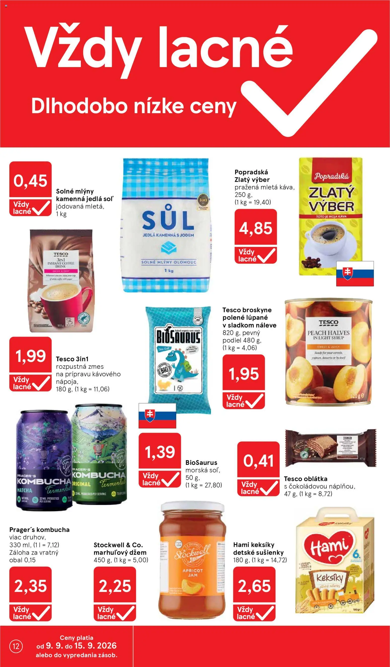 Náhľad Tesco letáku platného od 09.09.2026 - Káva, Matcha, Soľ, Broskyne, Sušienky, Džem