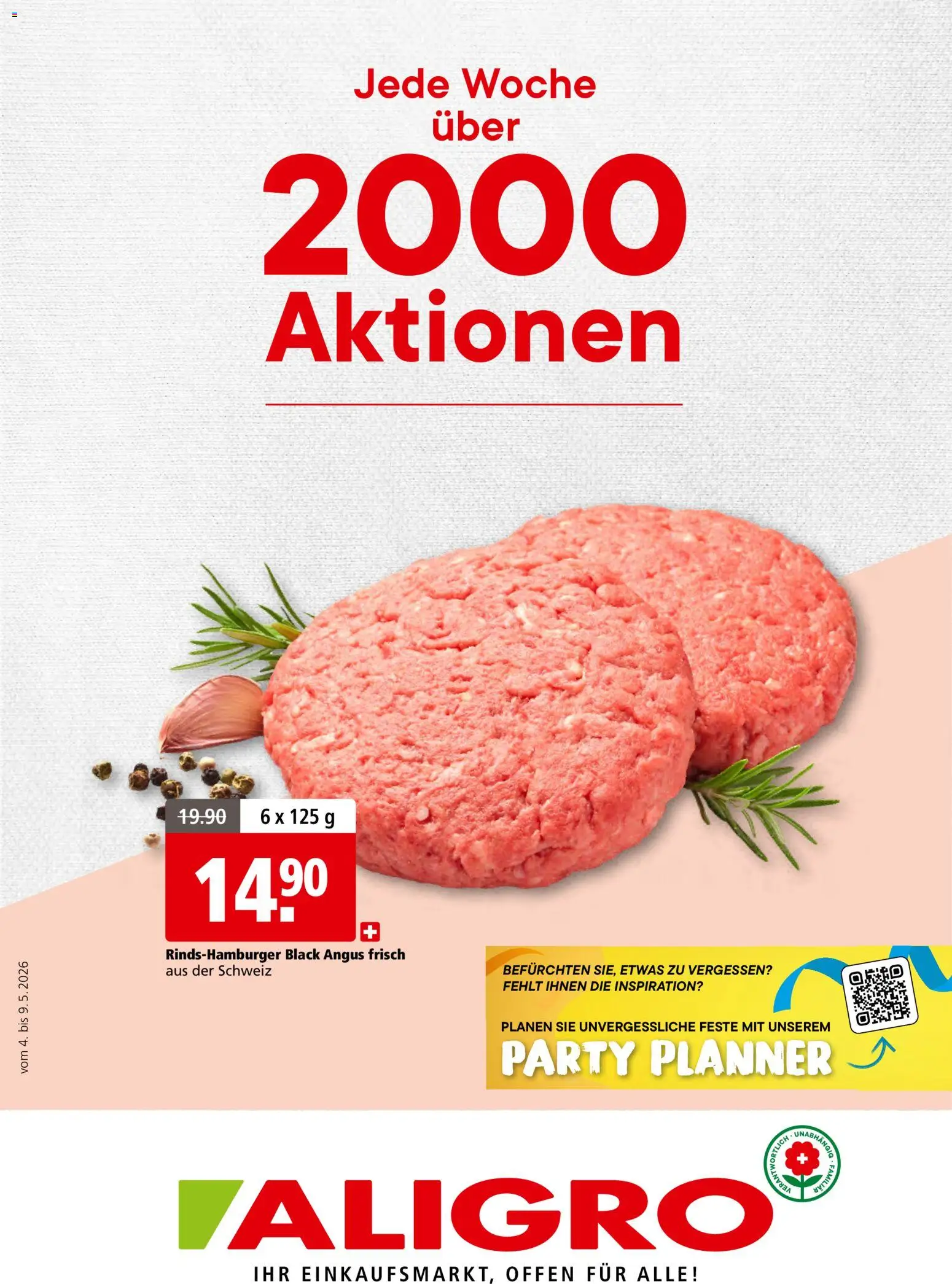 Vorschau des Merkblatts Aligro aktionen 2000 Schlieren, Gossau SG, Frauenfeld, Rapperswil-Jona, Sargans, Bern vom Shop Aligro gültig von 04.05.2026 bis 09.05.2026