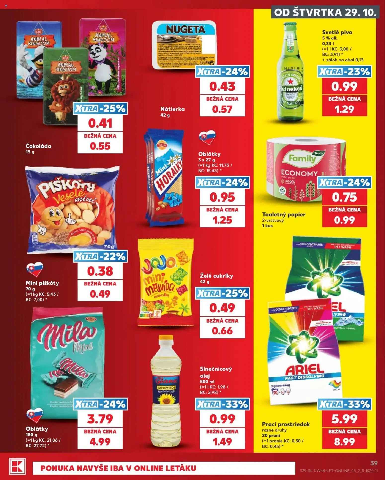 Náhľad Kaufland letáku platného od 29.10.2026 - Pivo, Čokoláda, Ariel, Toaletný papier, Nátierka, Cukríky, Piškóty, Horálky