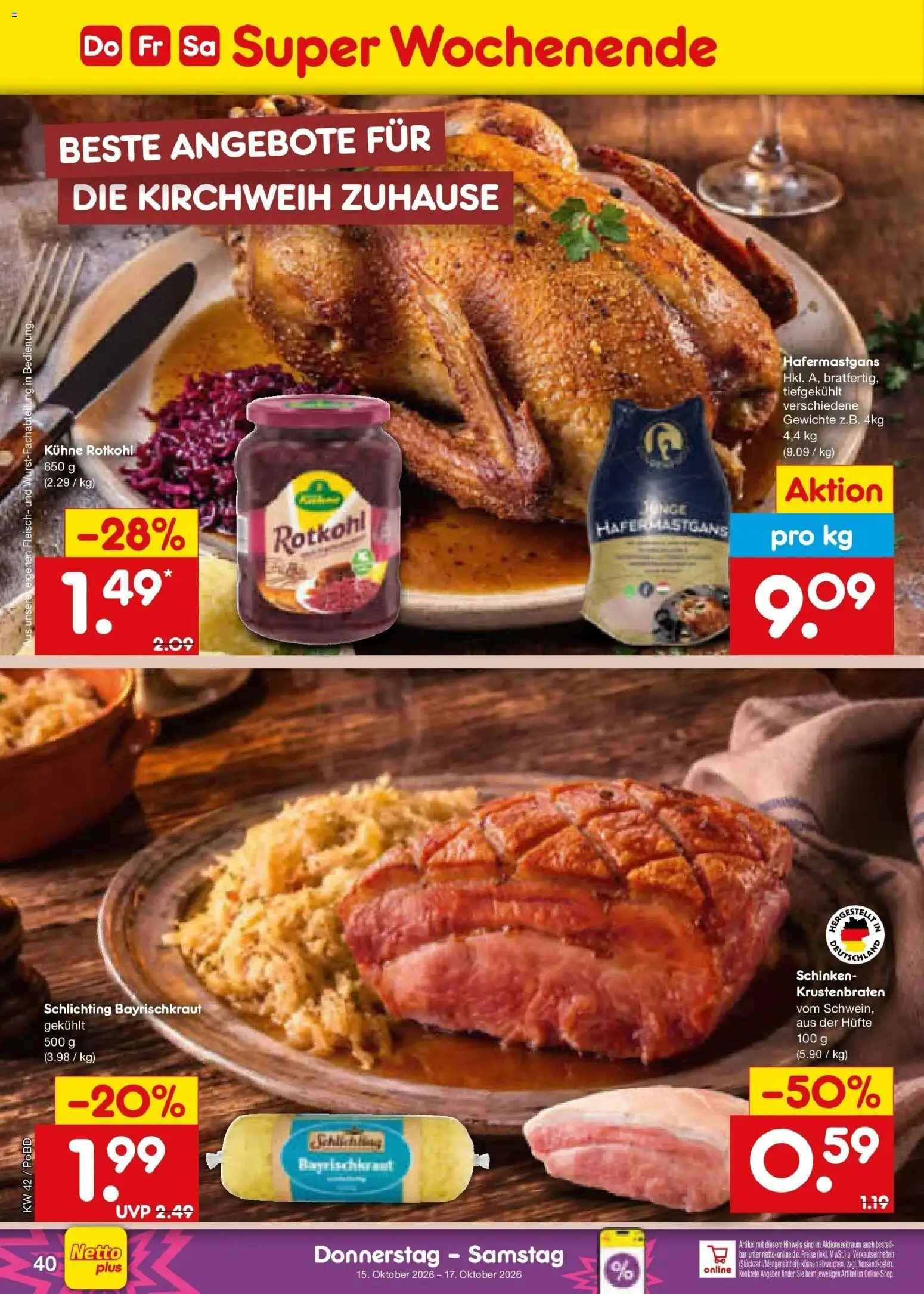Vorschau von dem Prospekt des Geschäftes Netto Marken-Discount, gültig ab dem 12.10.2026 - Fleisch, Rotkohl, Krustenbraten, Schinken