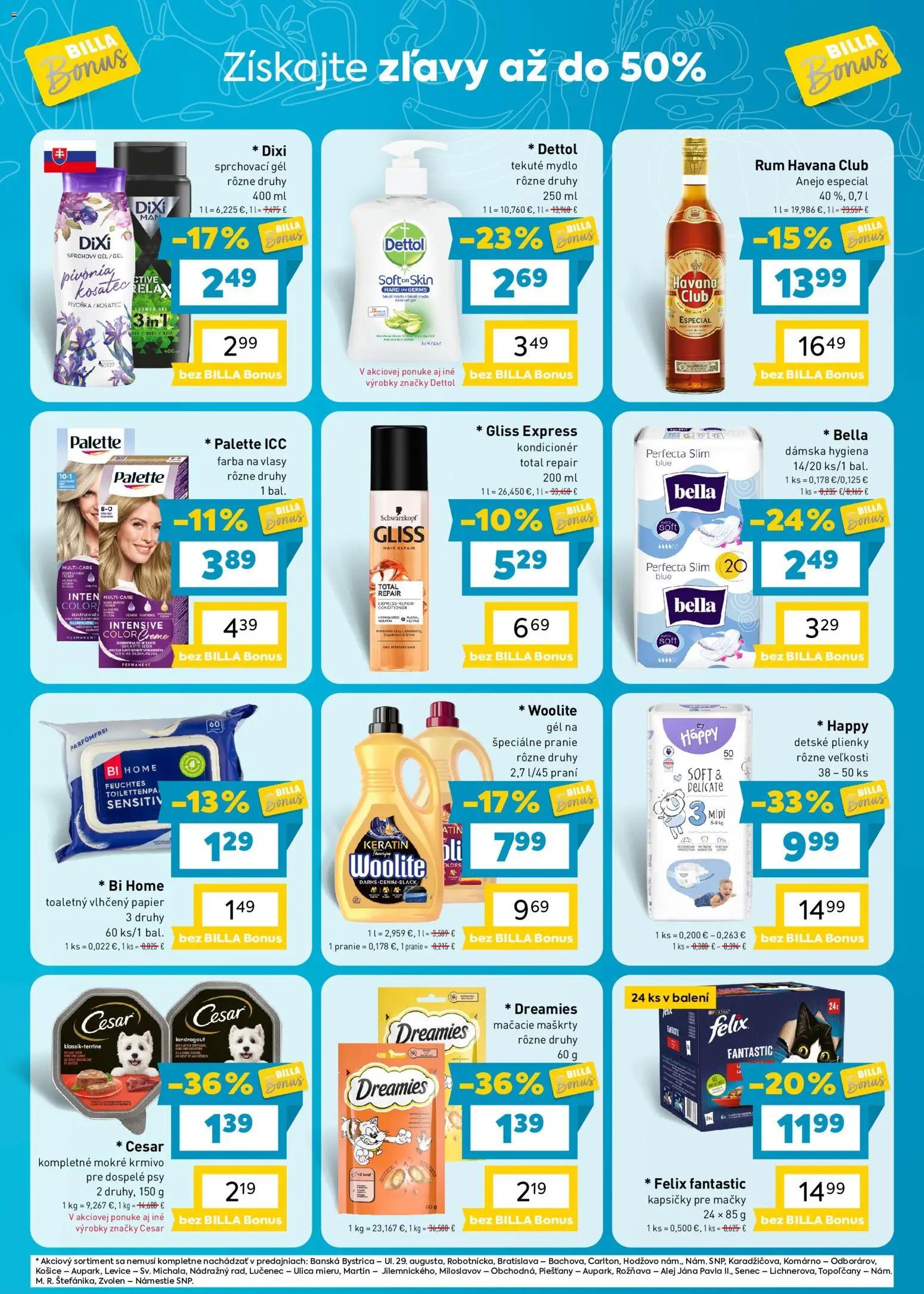 Náhľad Billa letáku platného od 07.10.2026 - Felix, Havana, Plienky, Havana Club, Dettol, Woolite, Detské plienky, Kondicionér
