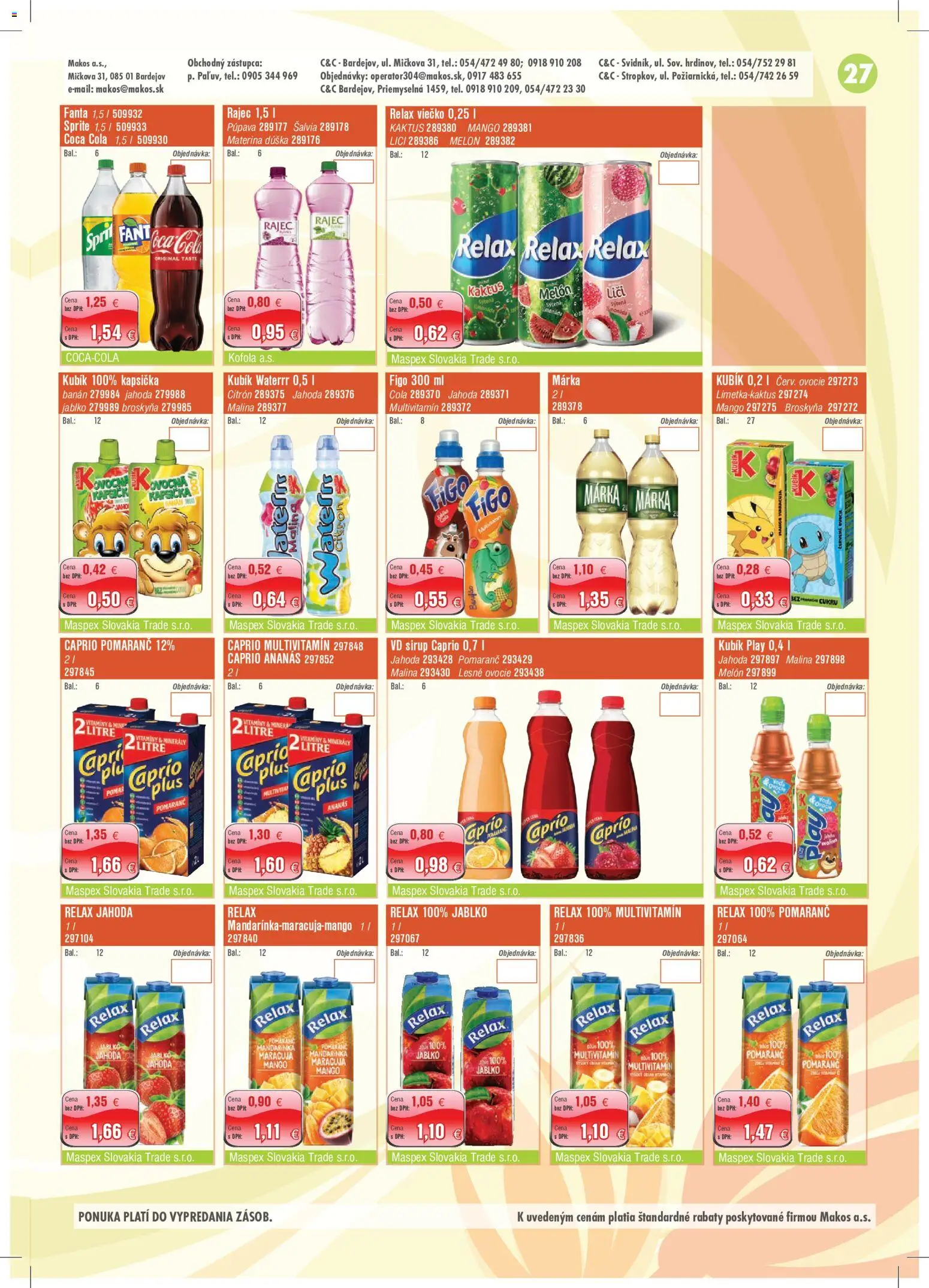 Náhľad Makos letáku platného od 28.09.2026 - Rajec, Kofola, Ovocie, Sirup, Multivitamín, Cola, Ananás, Melón