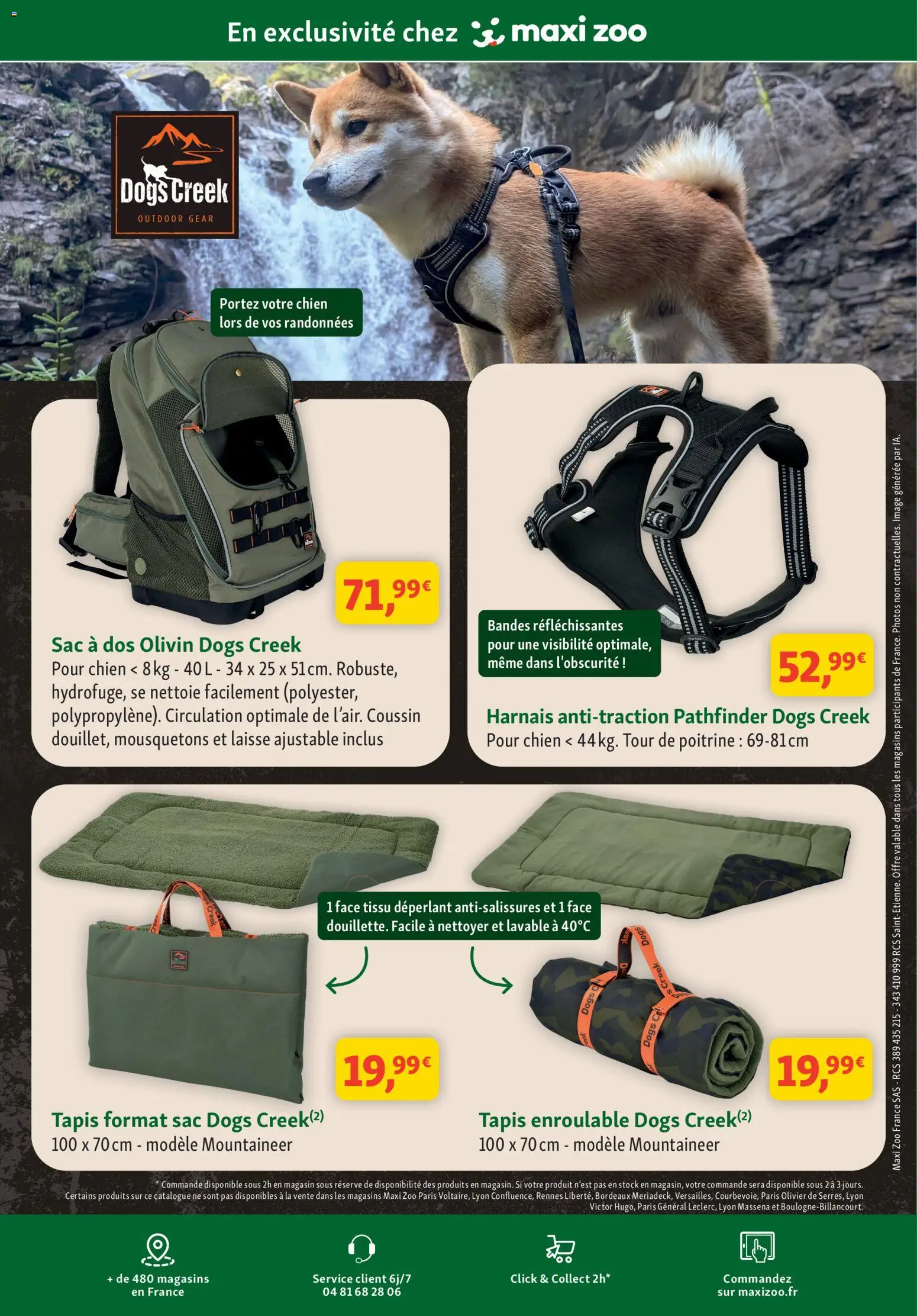 Prévisualisation de Maxi ZOO catalogue du magasin Maxi ZOO formulaire valide 07/09/2026 - Sac à dos, Sac, Tapis, Olivier, Mousquetons