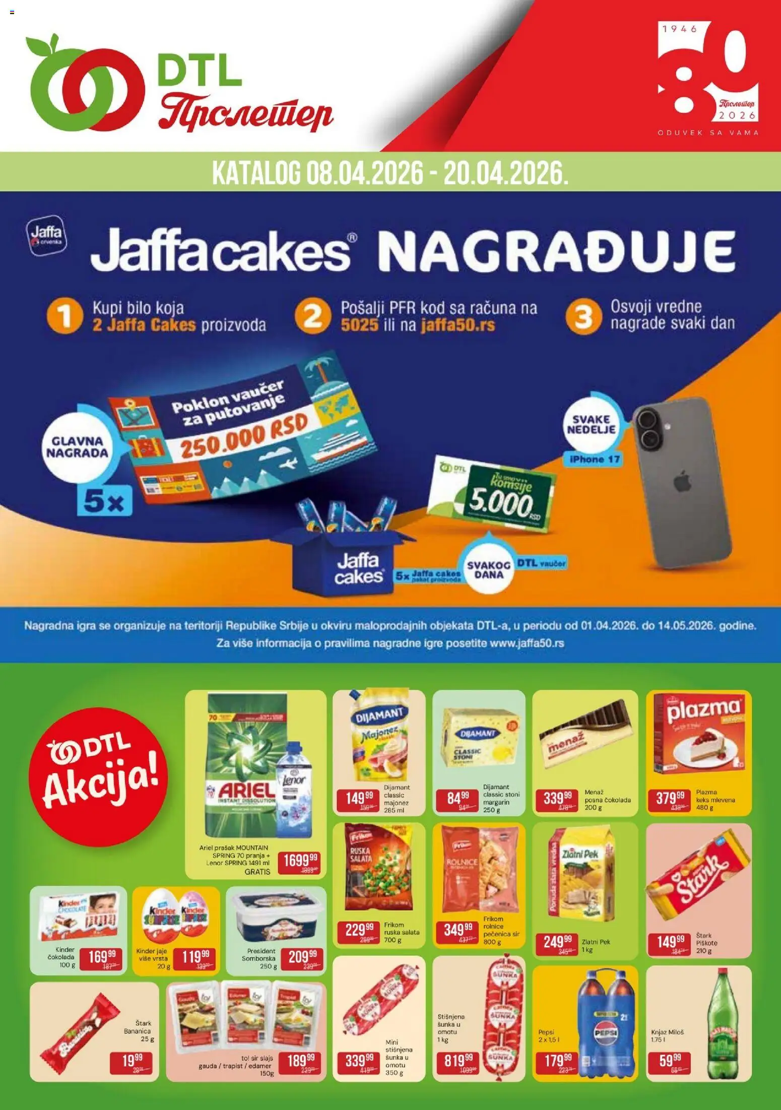 Pregled Metalac Proleter kataloga - važi od 08.04.2026 - Ruska salata, Čokolada, Keks, Pepsi, Šunka, Majonez, Pečenica, Piškote