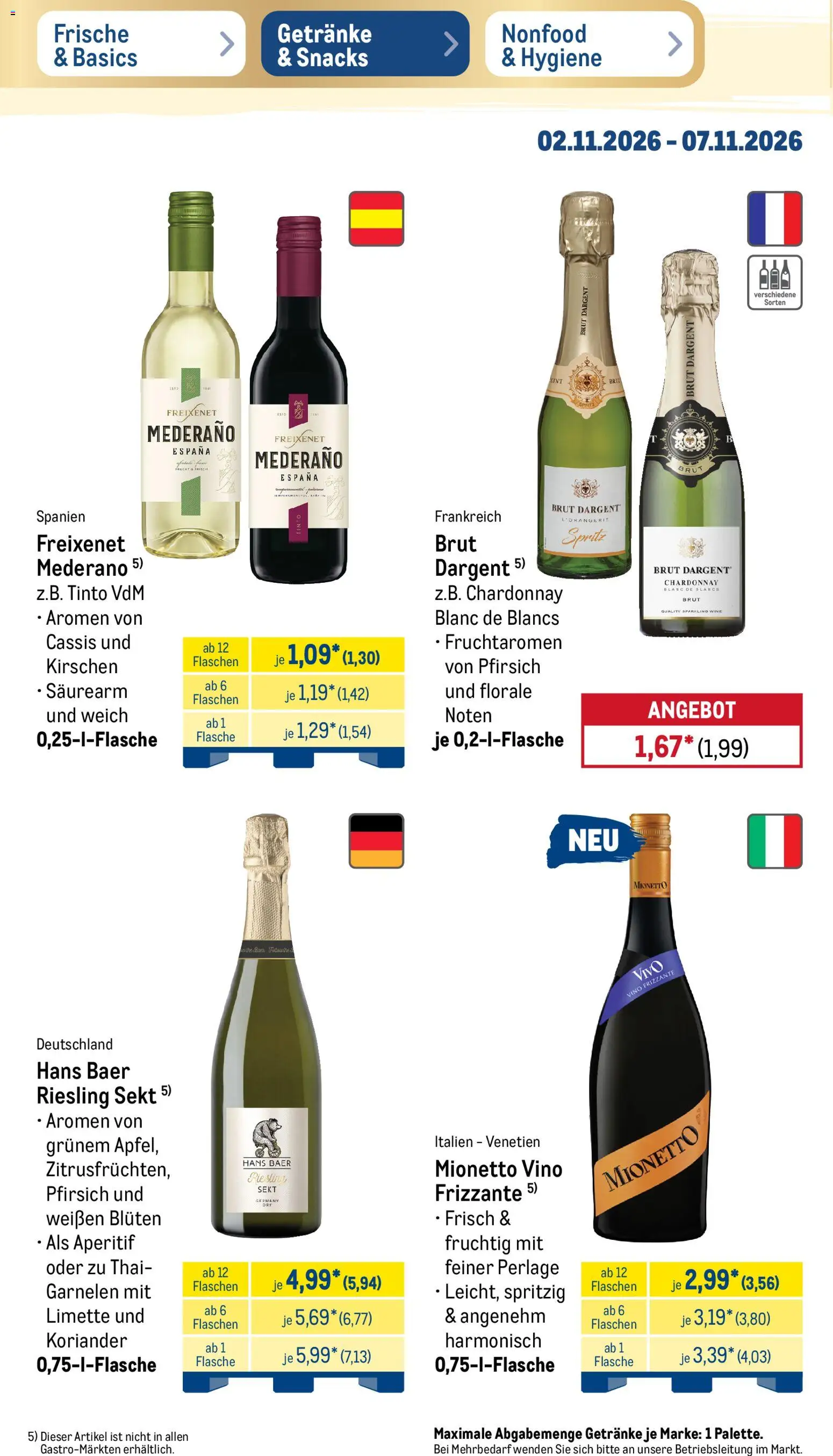 Vorschau von dem Prospekt des Geschäftes Metro, gültig ab dem 02.11.2026 - Garnelen, Kirschen, Pfirsich, Sekt, Limette, Freixenet, Brut dargent, Freixenet mederano
