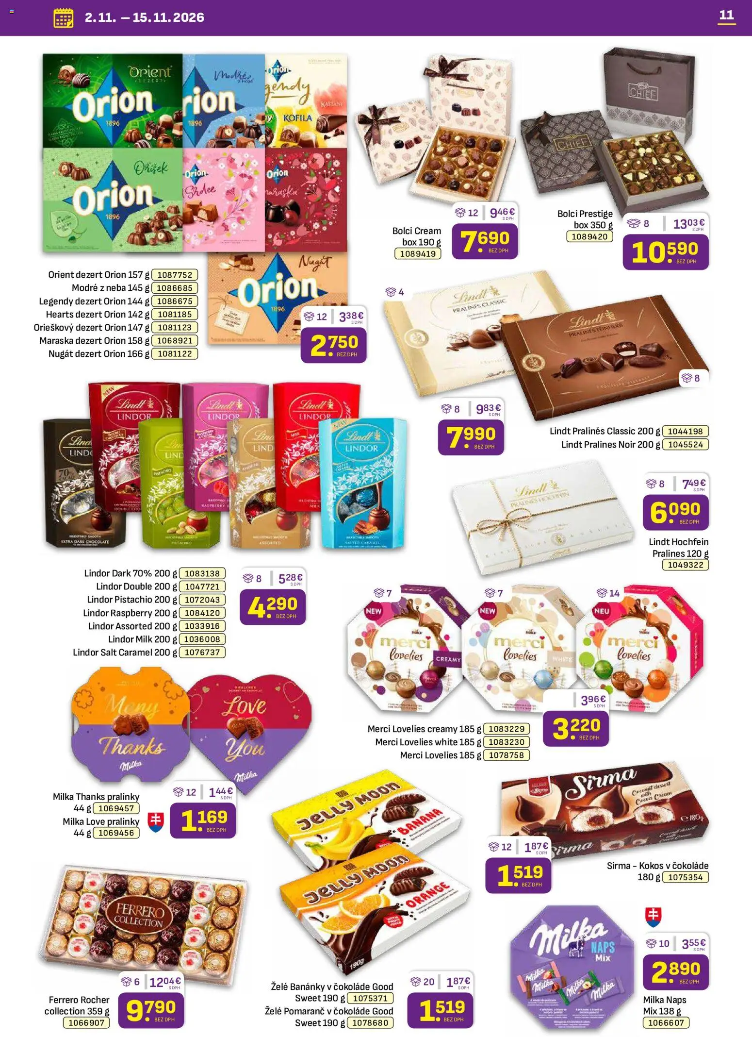 Náhľad Libex letáku platného od 02.11.2026 - Lindt, Milka, Kokos, Ferrero Rocher, Dezert, Merci, Lindor