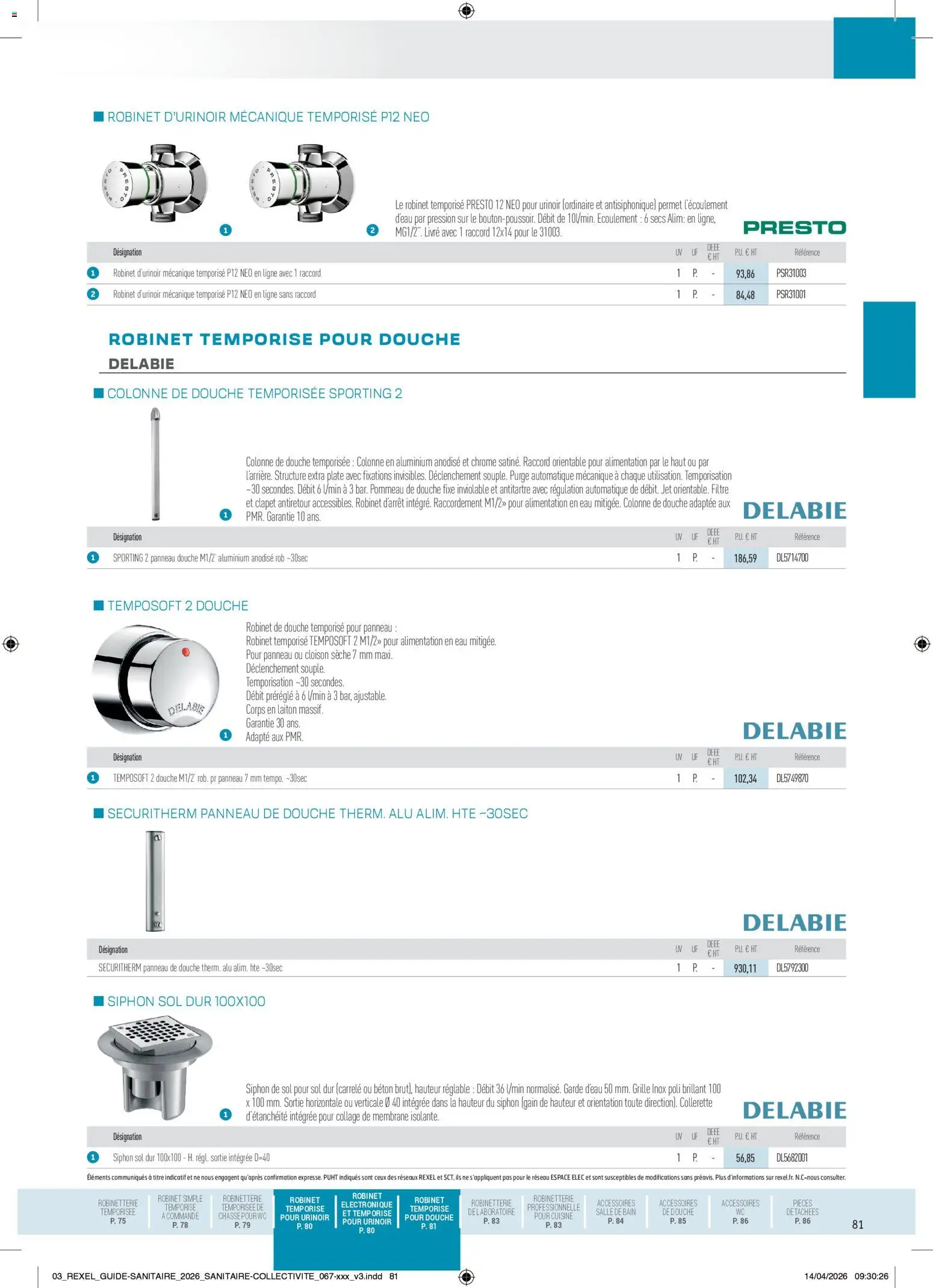 Prévisualisation de Rexel - Brochure Sanitaire du magasin Rexel formulaire valide 20/04/2026 - Alimentation, Livre, Colonne de douche, Pommeau de douche, Douche, Colonne, Robinet, Filtre